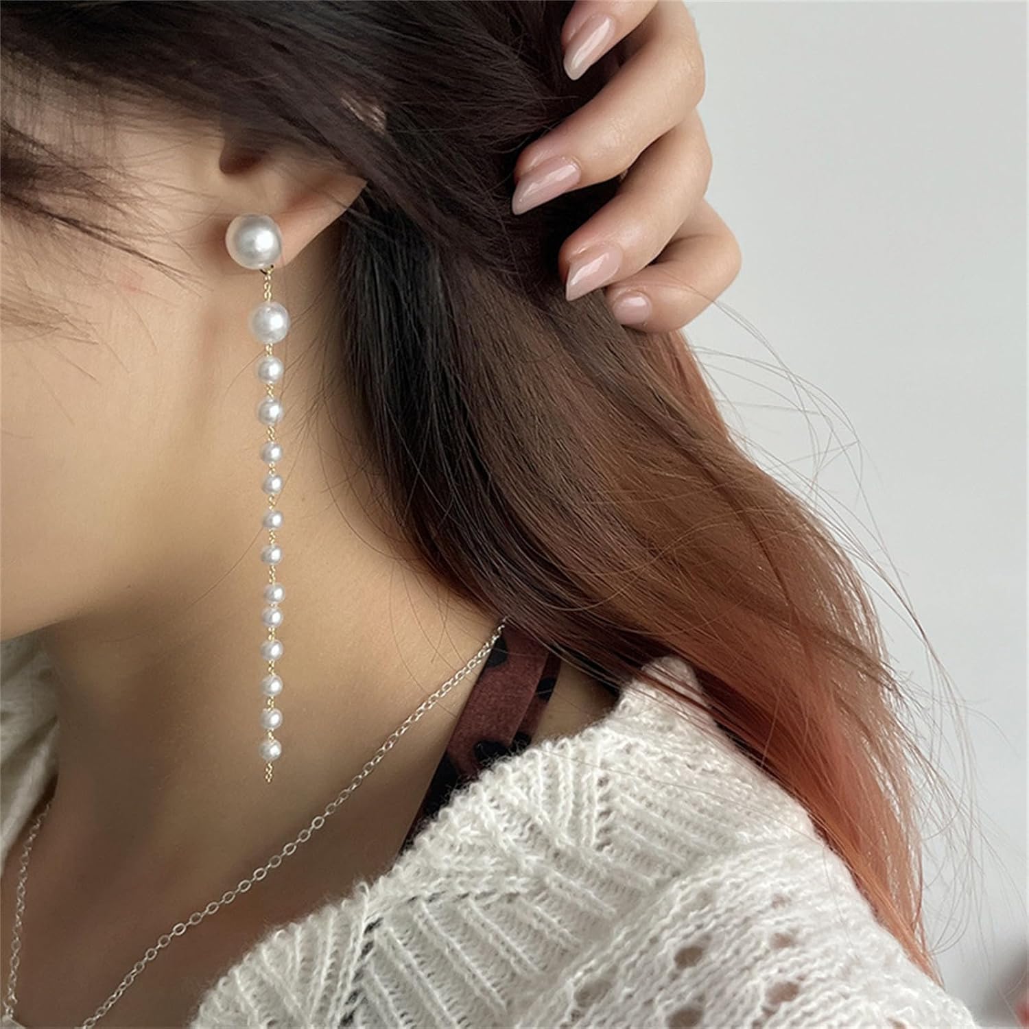 Pearl Earrings for Women Dainty Hoop Dngle Earrings Gold Bow Earrings Stud Elegant Jewelry Long Silver Pearl Drop Earrings for Bridal Wedding(G-Gold) - Image 4