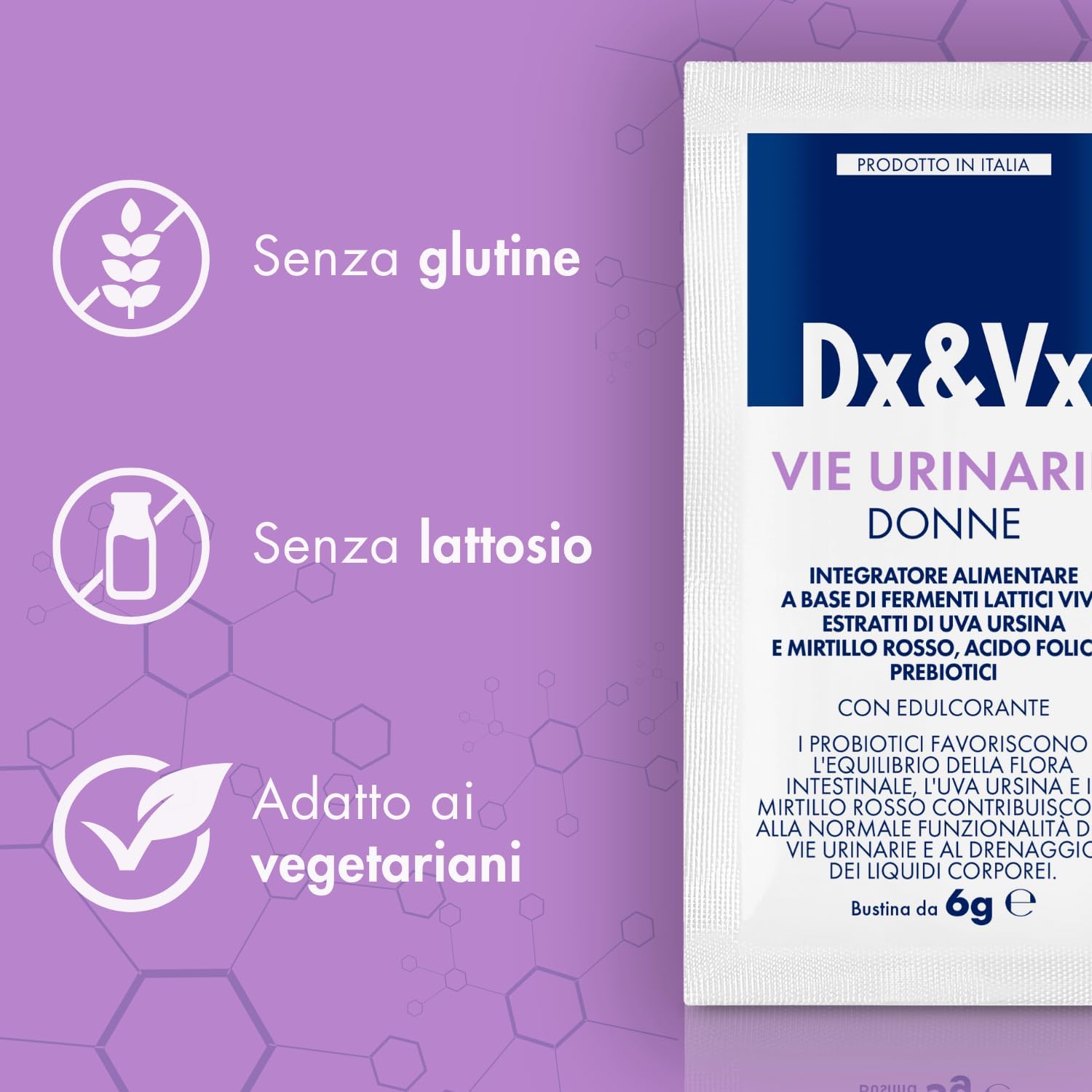 Dx&Vx Vie Urinarie Donne, Integratore per la Funzionalità delle Vie Urinarie, con Fermenti Lattici Vivi, Mirtillo Rosso, Uva Ursina e Acido Folico, Made in Italy, 28 Bustine
