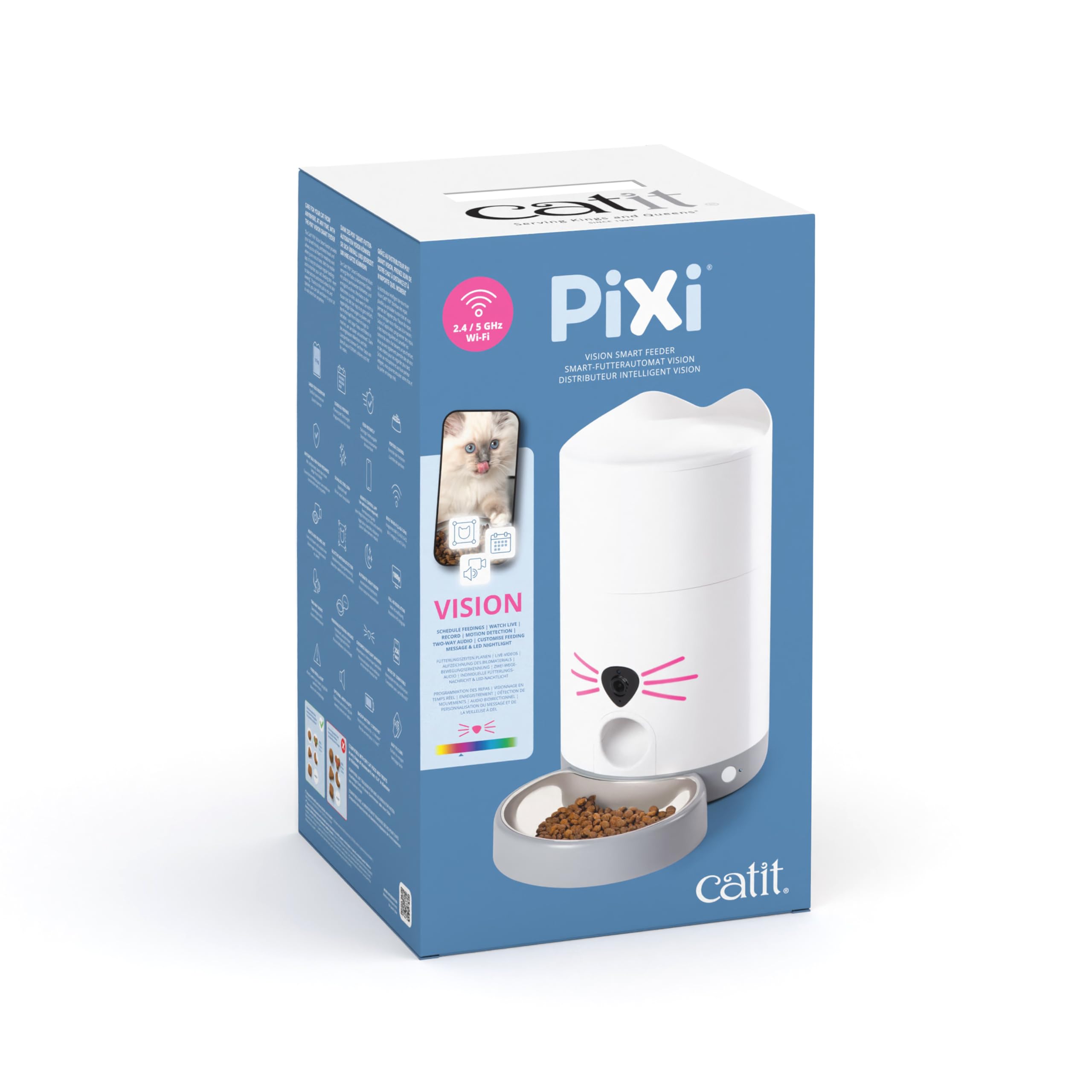 Catit PIXI Smart Automatic Dry Cat Food Feeder with Camera, Schedule and Portion Control Meals For Cats, White