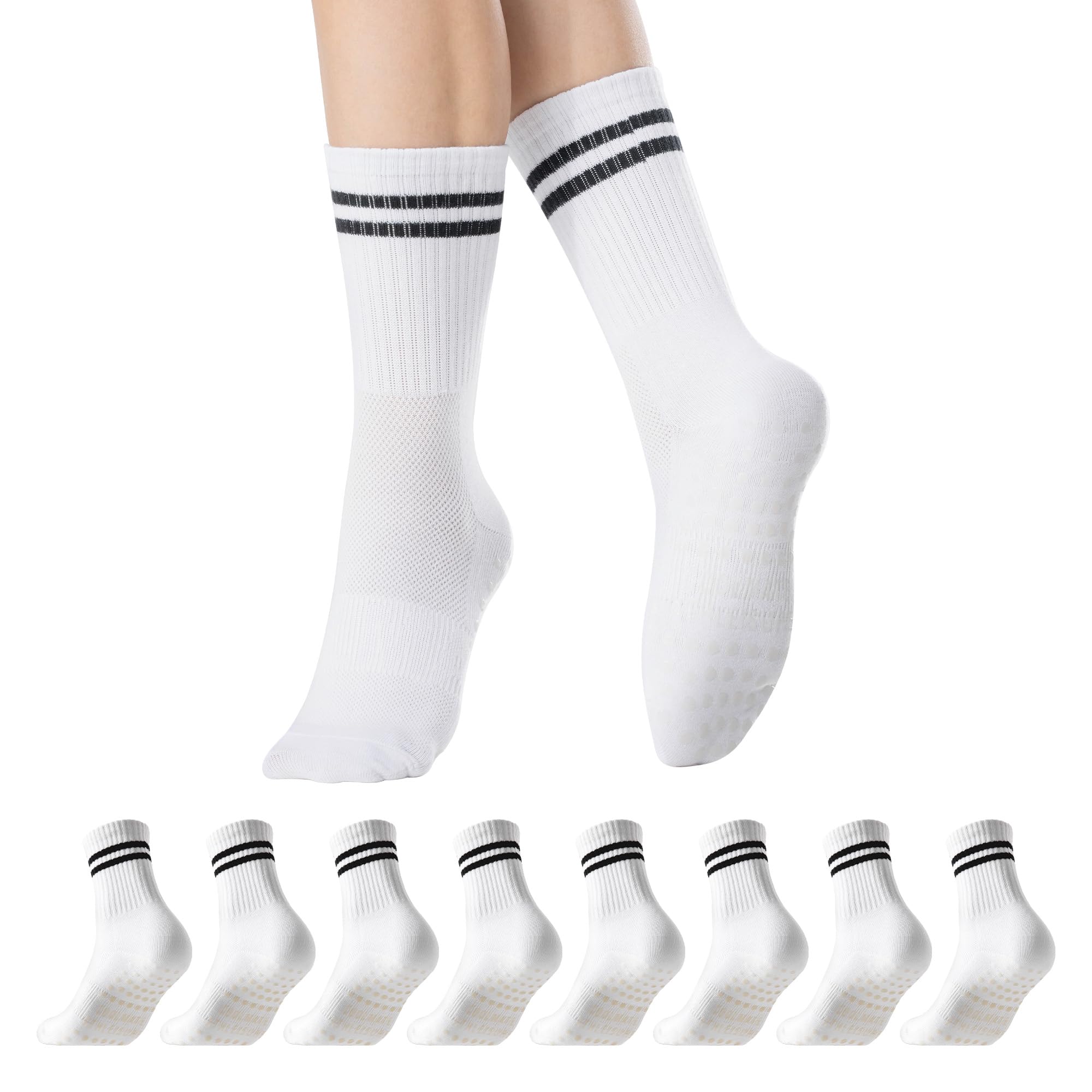 CoolMate Pilates Socks with Grips for Women, Yoga Socks, Stripe Crew