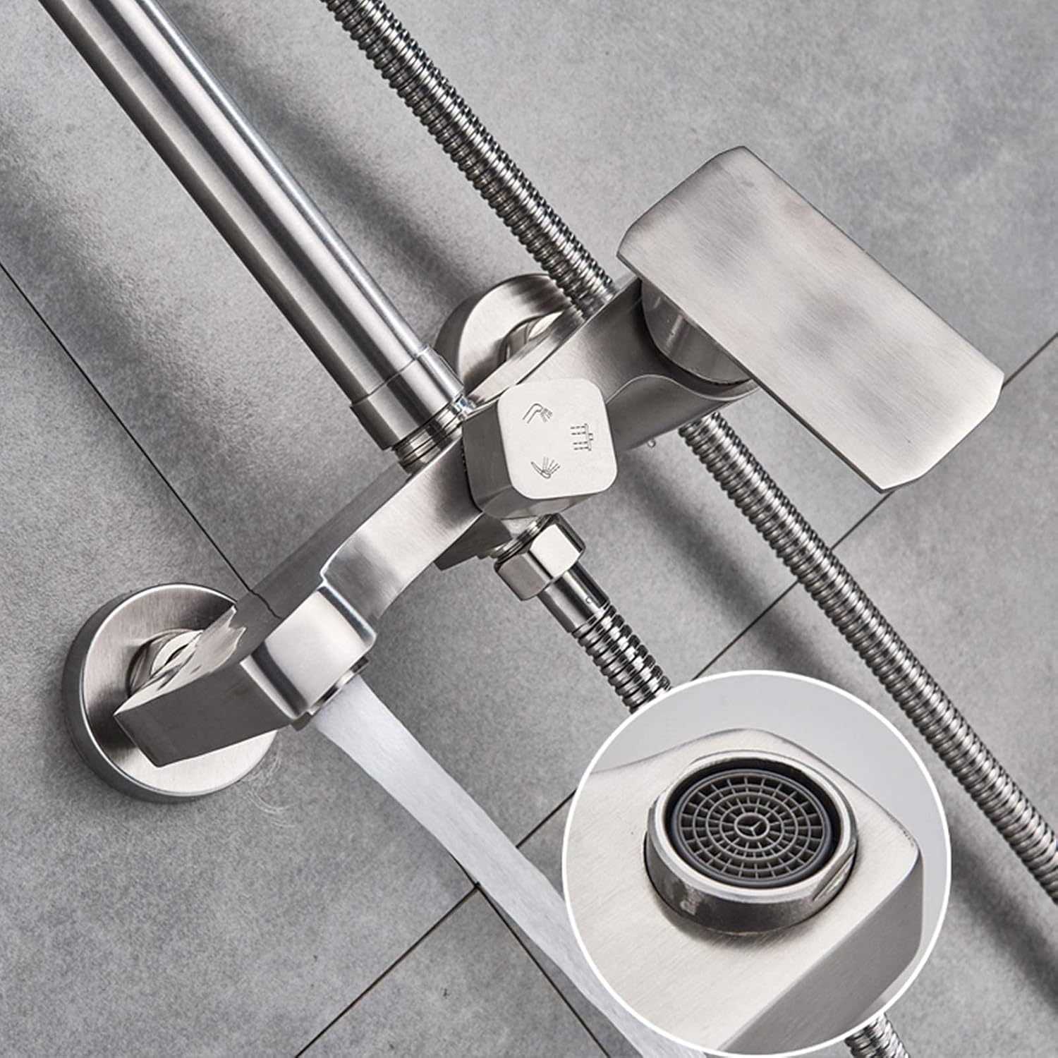 Shower Faucet Set Brushed Nickel, Stainless Steel 10 Inch Rainfall Shower Head Kit, Wall Mounted Bathroom Shower Mixer Tap, Outdoor Shower Fixtures