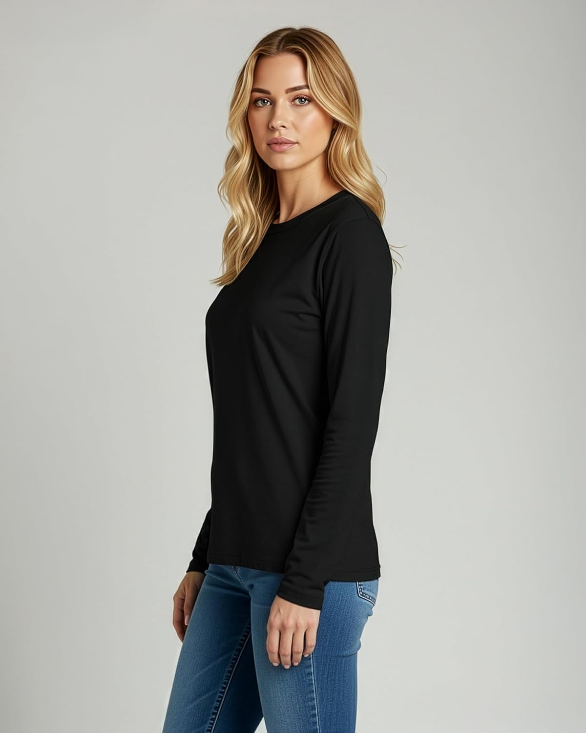 Real Essentials 4 Pack: Women's Cotton Classic-Fit Long-Sleeve Crewneck T-Shirt (Available in Plus Size) - Image 7
