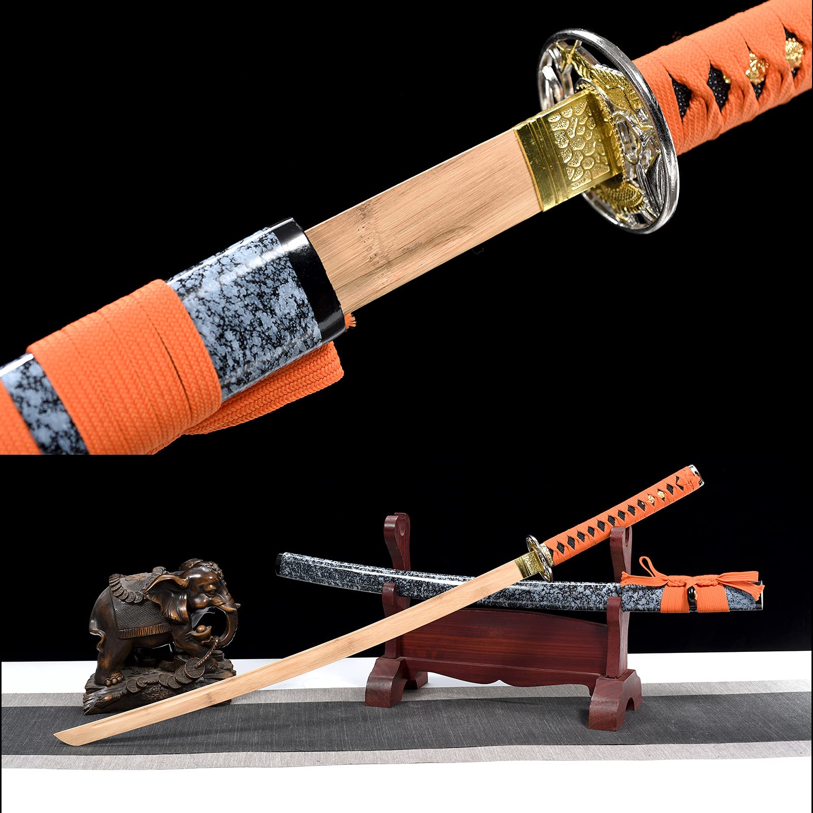 TQVLNMCR Bambus Samurai-Schwert – Handgefertigtes Holz-Katana, 80/100/120 Cm, Für Kendo, Training & Cosplay