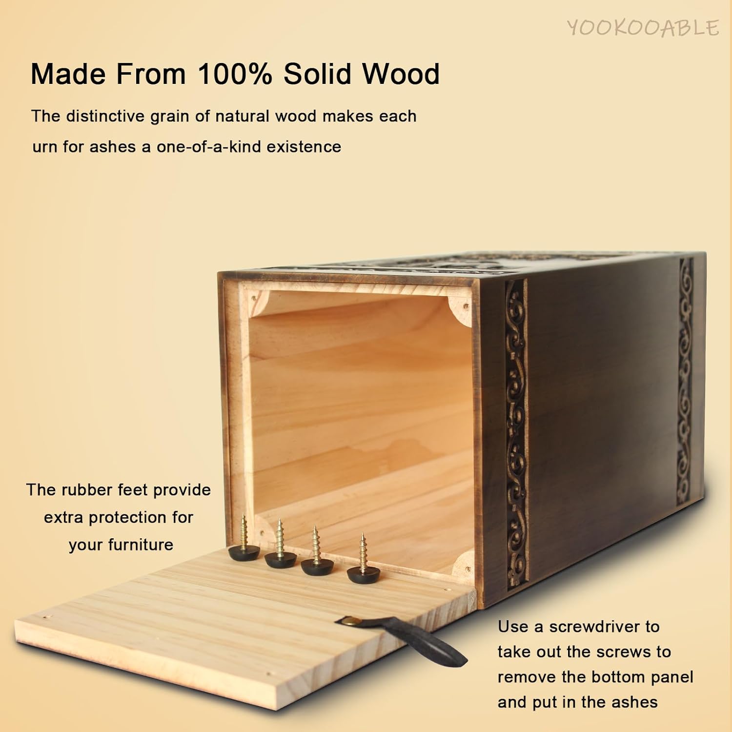 Wooden Urn for Ashes Adult Male Female, Handcrafted Large Cremation Urns Box for Human Ashes Adult Man Woman, Memorial Decorative Funeral Urn with Hummingbird Carvings, with Velvet Bag & Necklace - Image 6