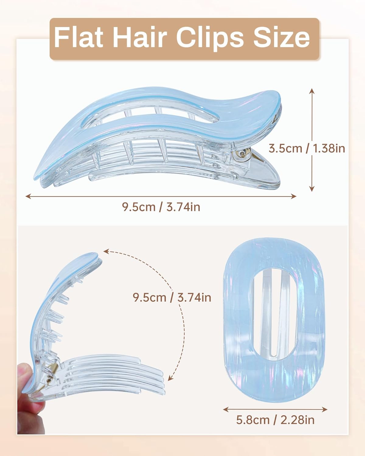 Mesovor 4 Pack French Flat Hair Clips for Women, 3.74" Nonslip Stylish Round Duckbill Lay Flat Hair Claw | Side Slide Volume Flat Hairclips for Lying Down, Yoga, Driving (Mermaid Stripes) - Image 2