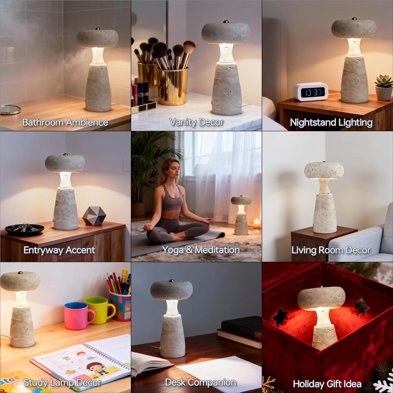 Cave Stone Table Lamp, Natural Yellow Travertine Lamp, Three-Color Temperature Dimmable LED Compact Table Lamp, Dining Room Bedroom Ambiance Decorative Light.