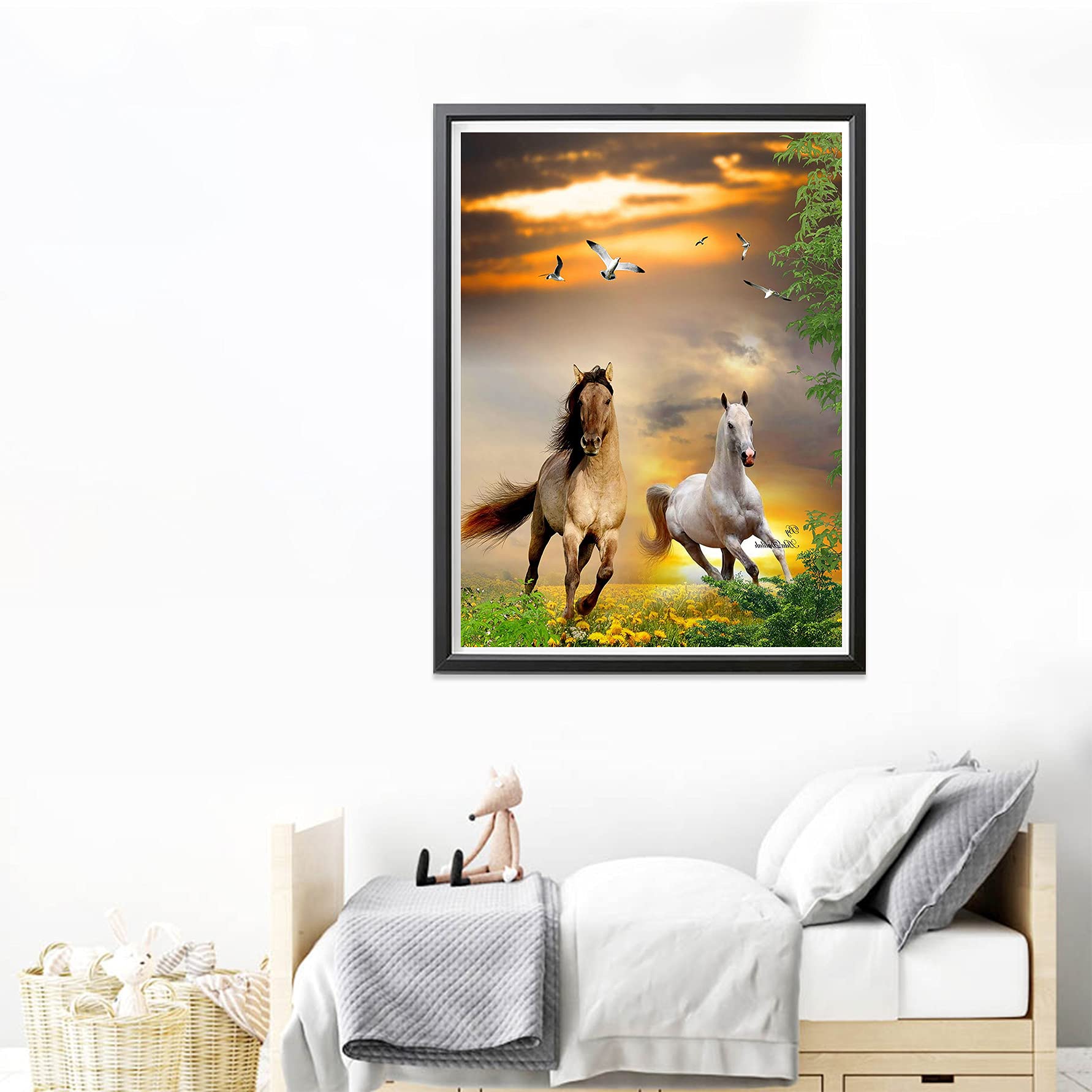 DIY Diamond Painting Cheval Forêt Complet Kits, 5D Broderie Peinture