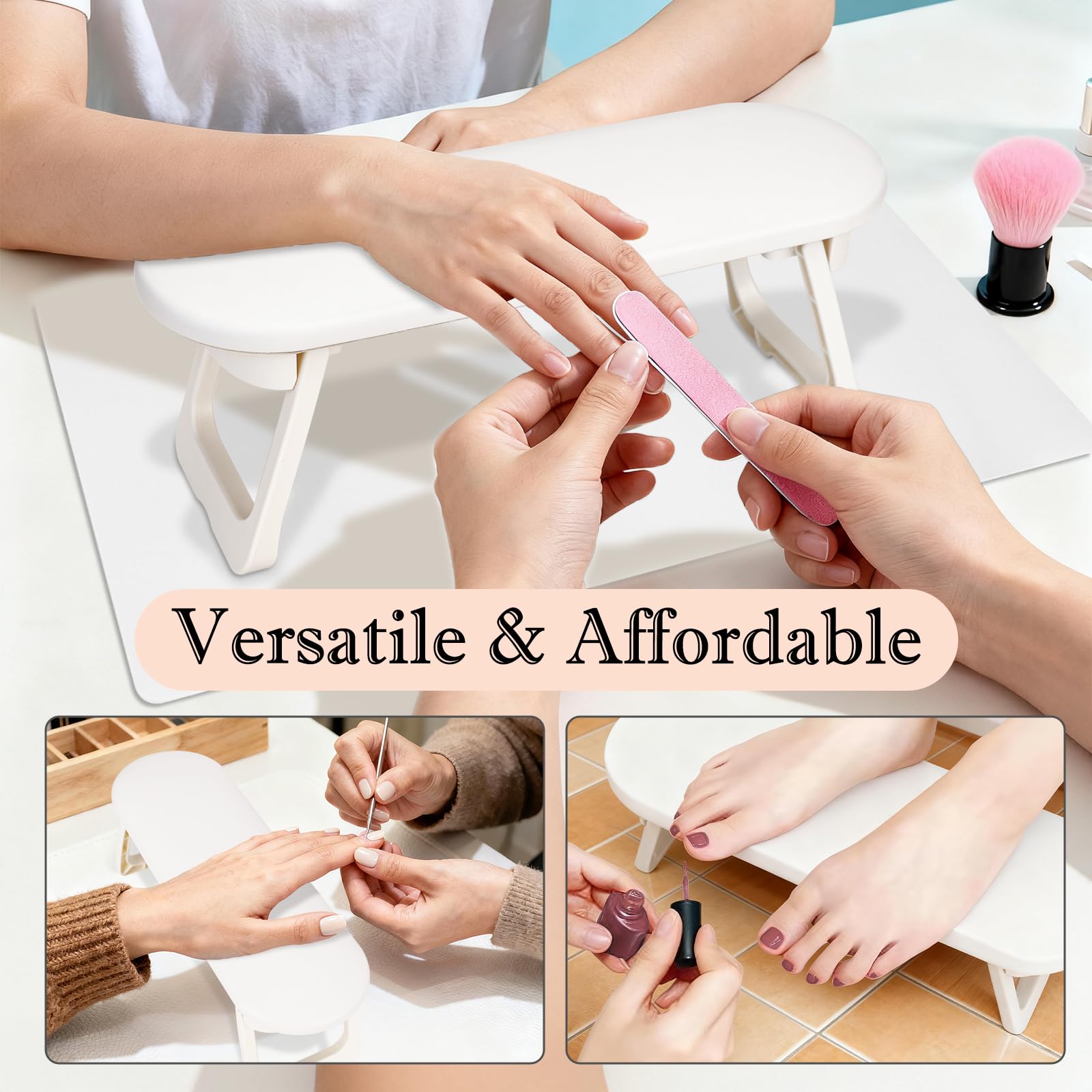 Reposamanos para uñas,Almohada de Mano de Uñas Antideslizante de Cuero PU,Reposabrazos Manicura Plegable,reposamanos de uñas,Reposabrazos de uñas,Diseño Ergonómico para Salón y Hogar,Blanco