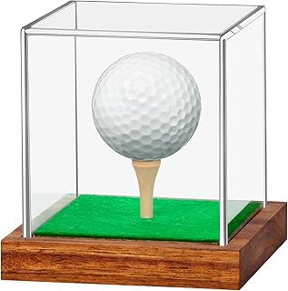 Clear Golf Ball Display Case with Wood Base