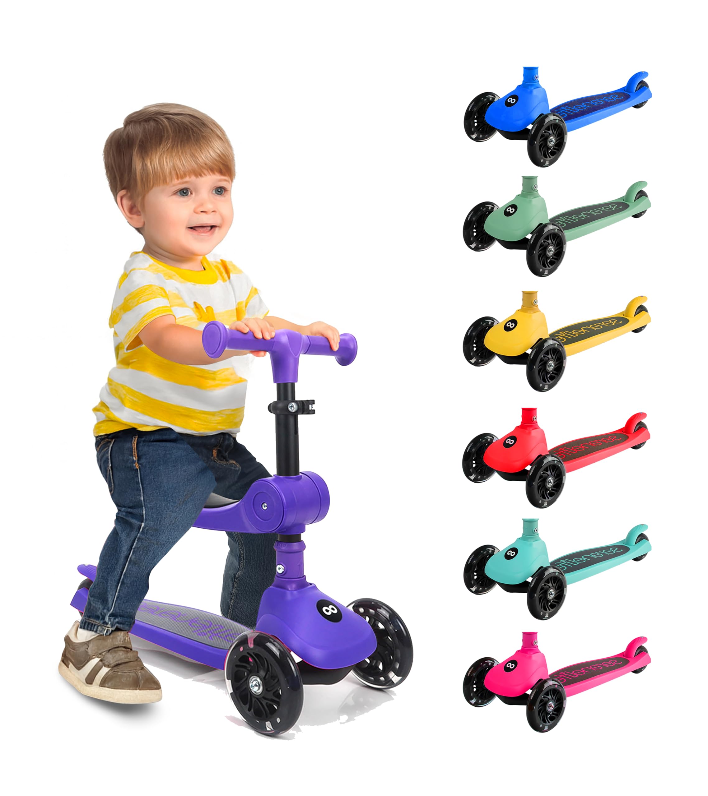 Serenelife Patinete 3 Ruedas para niños, Plegable, Luces LED en Las Ruedas, Manillar Ajustable, Freno Trasero de pie, Soporta hasta 49.9kgs