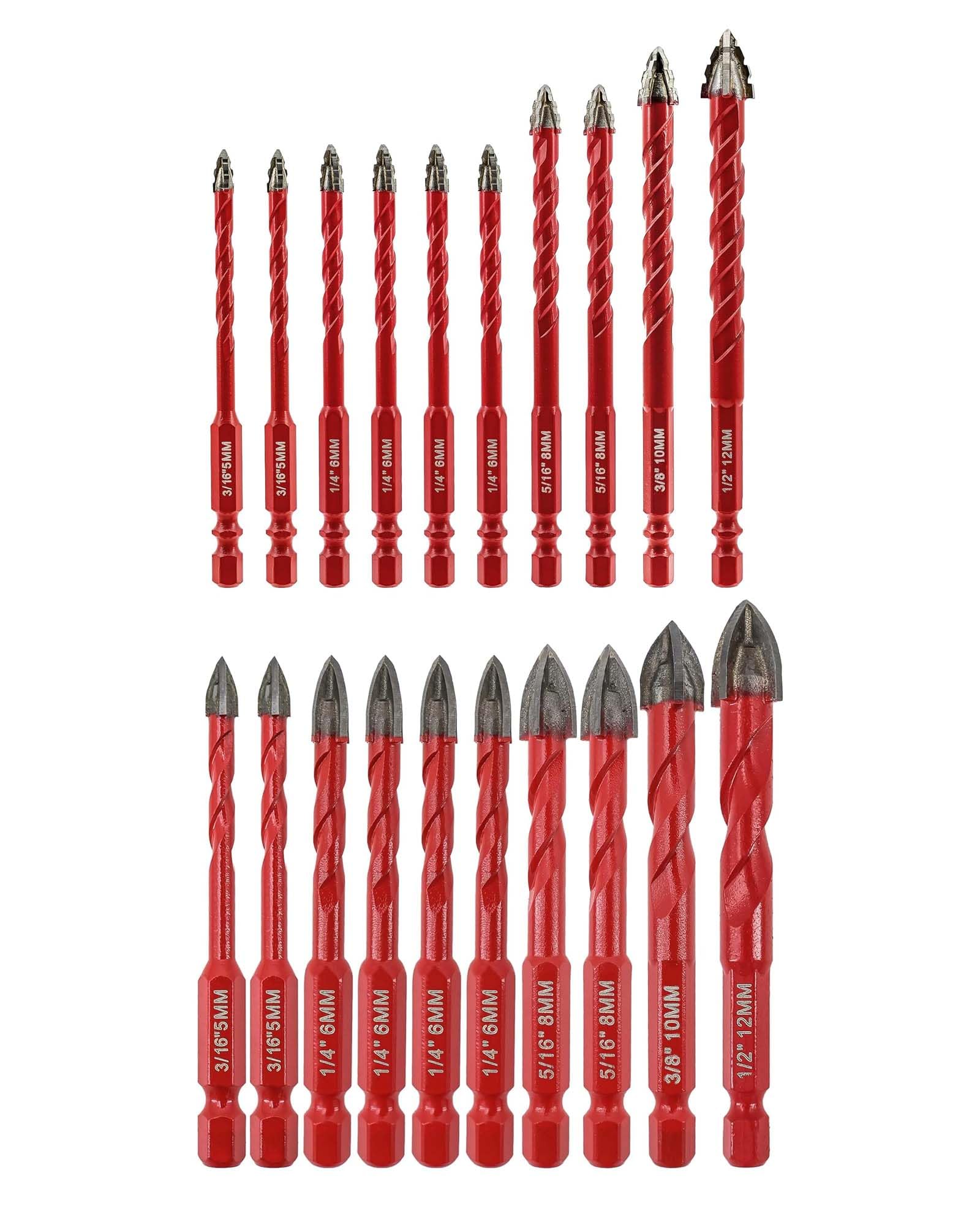 FOCSTOL Juego Brocas Seco 10 piezas (5mm*2+6mm*4+8mm*2+10mm+12mm) y Juego Brocas Seco 10 piezas 5/6/8/10/12mm Juego Brocas Carburo con Cambio Rápido Mango Hexagonal
