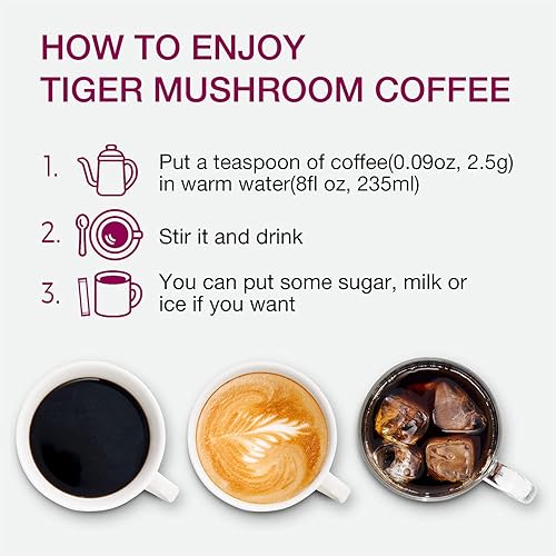 Miniatura 4 de Café de hongos Tiger 2 melena de león orgánica y hongo chaga con café arábica, 30 porciones, memoria, enfoque, refuerzo del sistema inmunológico,