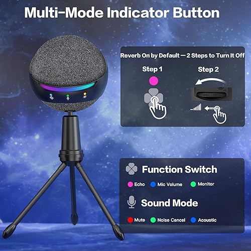 Miniatura 2 de ZealSound Micrófono USB RGB para iPhonePC, micrófono para teléfono, ASMR, juegos, micrófonos con cancelación de ruido con silencio táctilecoganancia