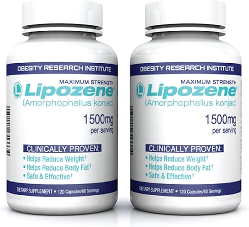 Lipozene Pastillas para pérdida de peso (2 botellas con 120 cápsulas en paquete total de Mega botella)