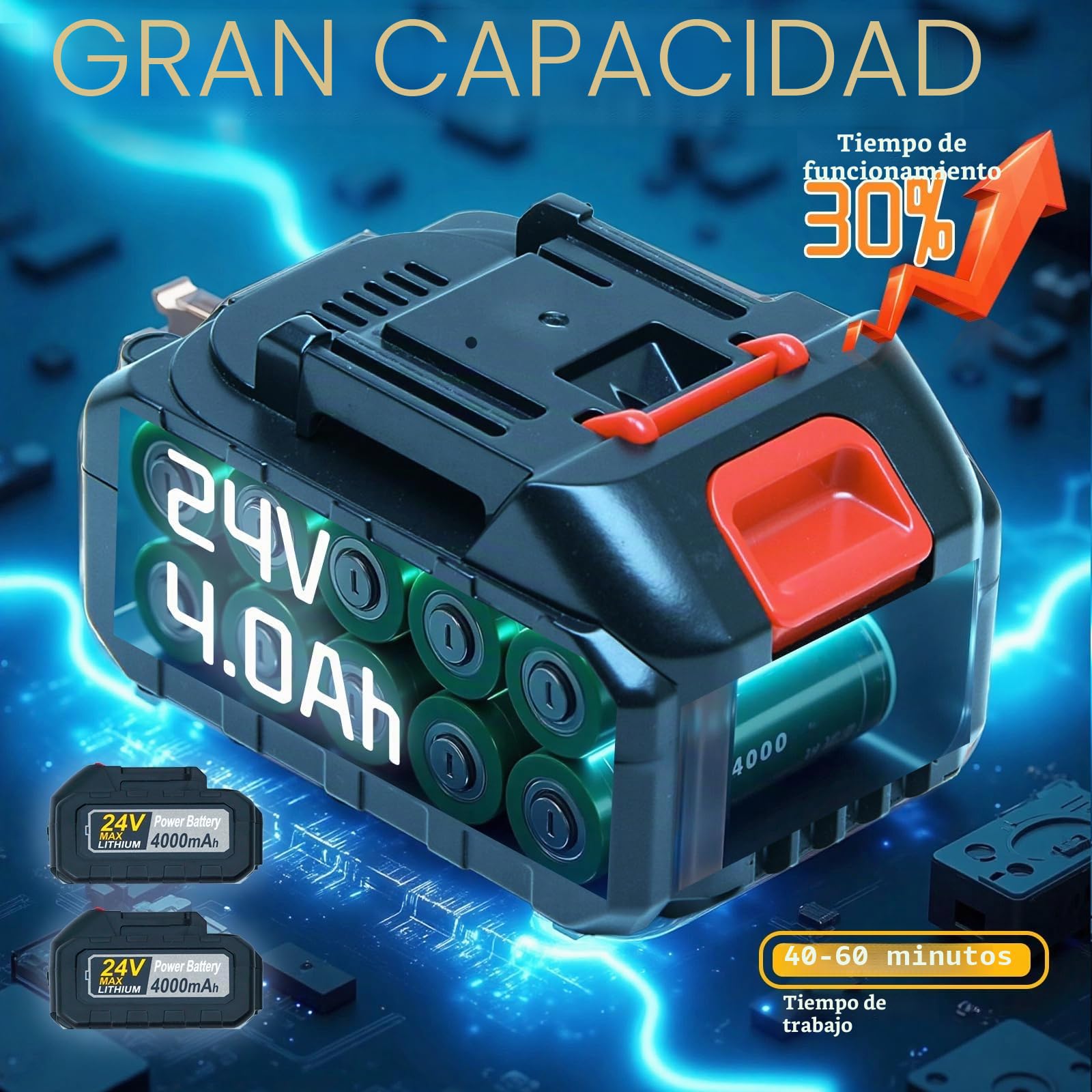 Desbrozadora con batería y cargador, batería con motor de 1300 W, para cuidado de jardín (Grey1)
