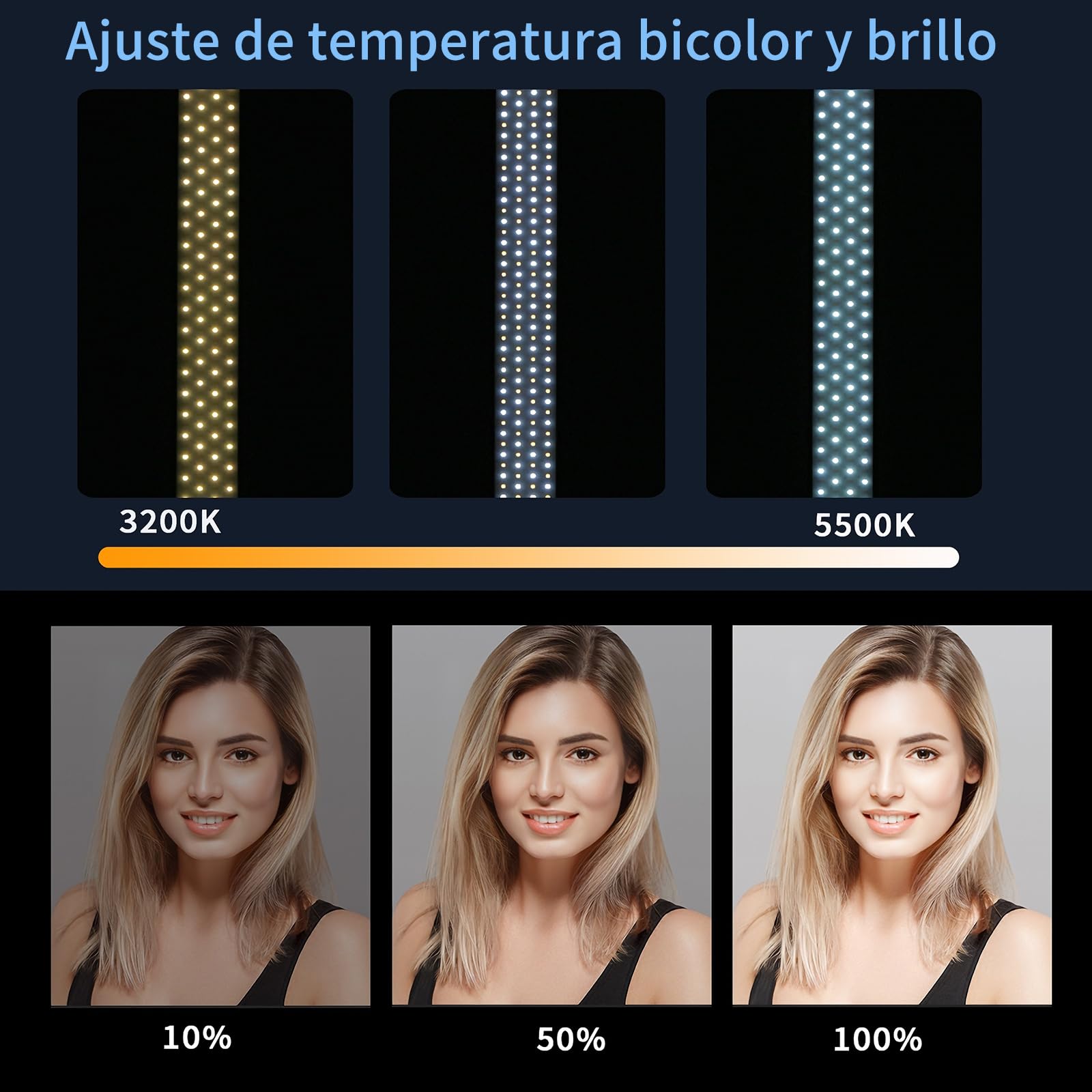 Kit de Iluminación LED para Fotografía y Vídeo, Regulable Bicolor con Soporte y Bolsa, para Retratos, Grabación de Youtube, Tatuaje de Cejas y Extensión de Pestañas