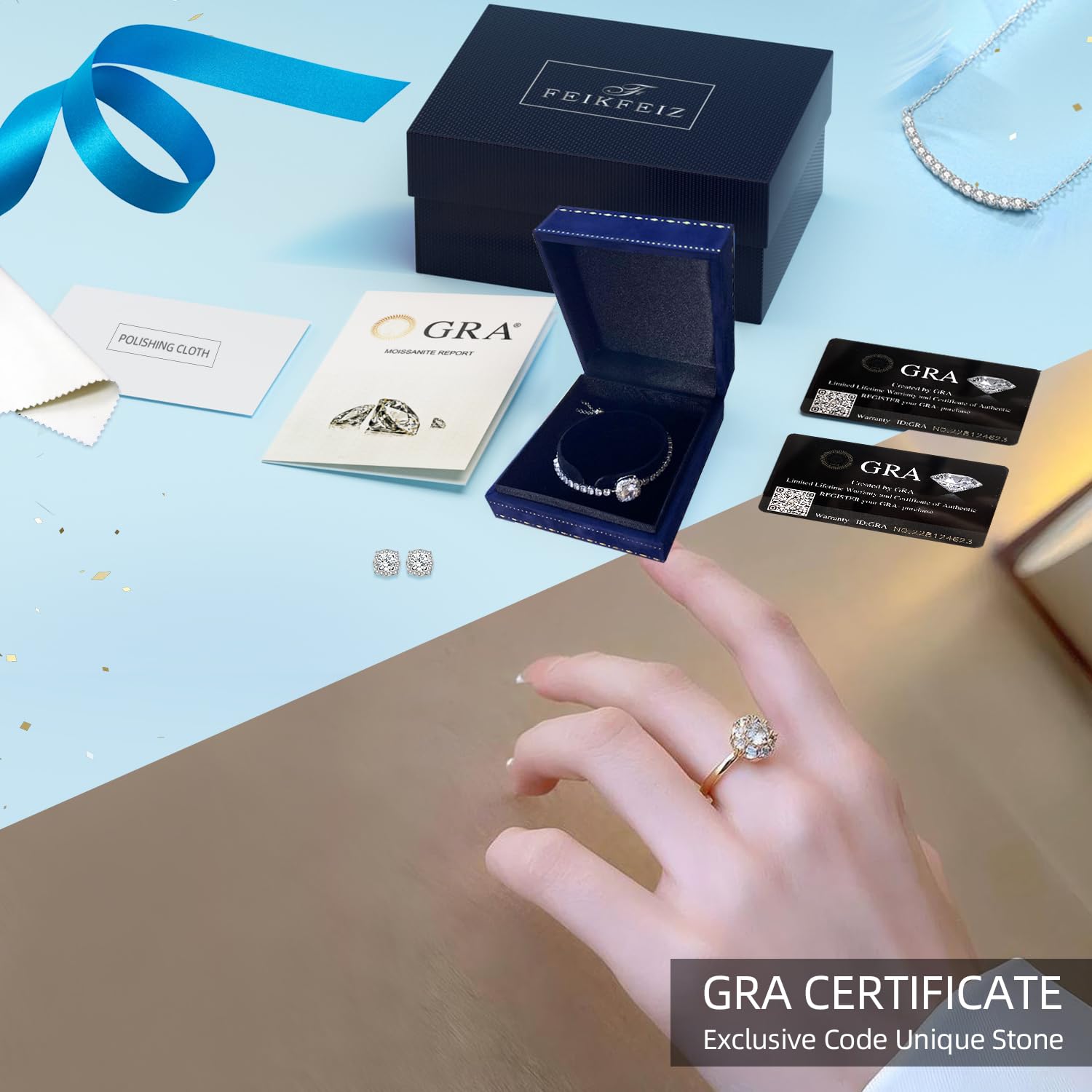 Pierścionek z moissanitem dla kobiet, diament lab-created 1,5CT, srebro 925 pokryte 18K białym złotem, regulowany otwarty pierścionek srebrny, pierścionek zaręczynowy, prezent biżuteryjny.