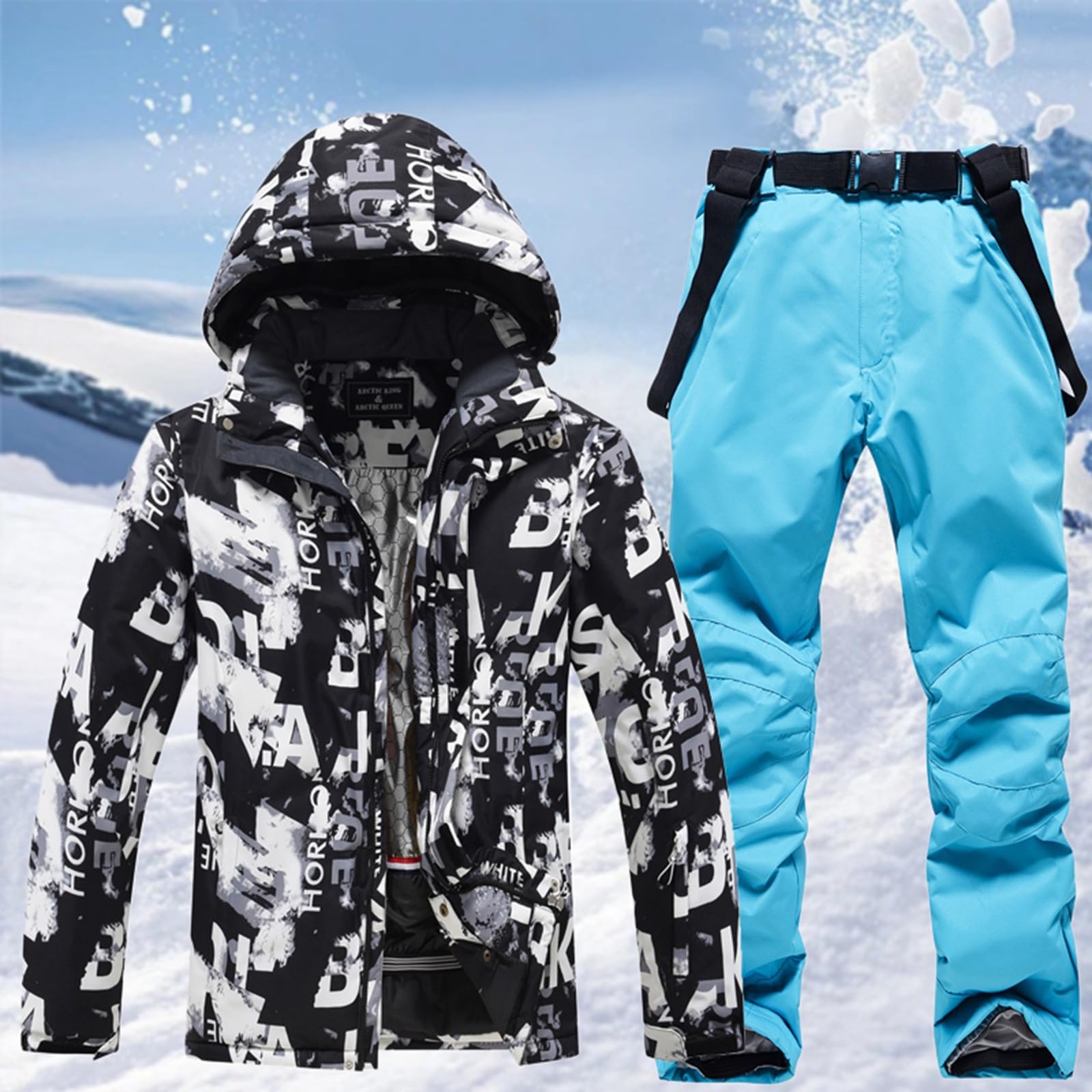Completo da sci da uomo e donna, invernale, spesso, spesso, set da sci unisex con giacca softshell impermeabile e pantaloni impermeabili, tuta da neve da snowboard abbigliamento impermeabile set