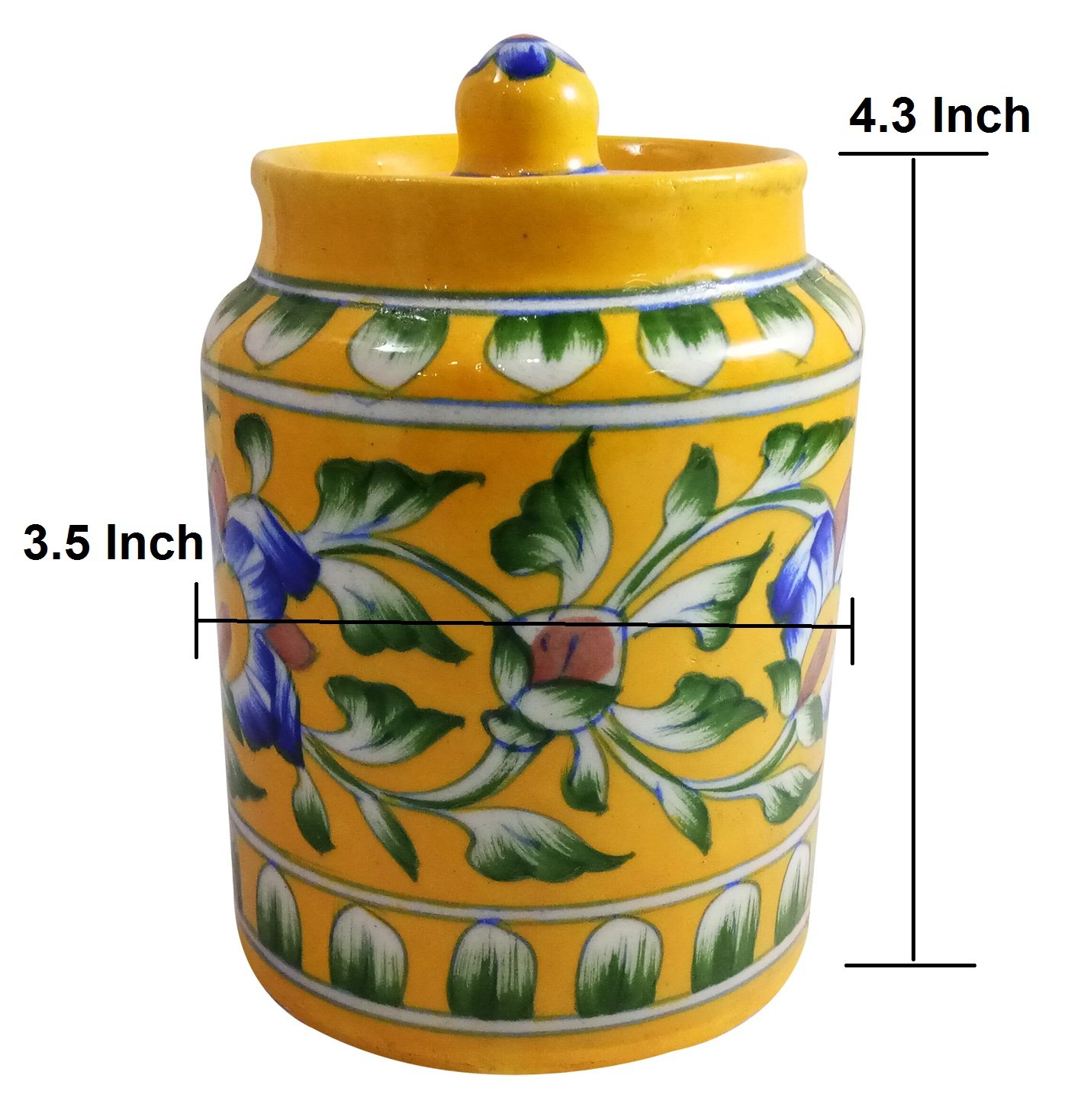 India Meets India Ceramic Blue Pottery Art Jar Storage Container with Lid , 250 ml , Yellow - Image 2 thumbnail