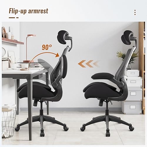 Miniatura 8 de Silla de oficina alta ergonómica de 400 libras para escritorio de pie ajustable con brazos abatibles, reposacabezas (con reposapiés, negro)