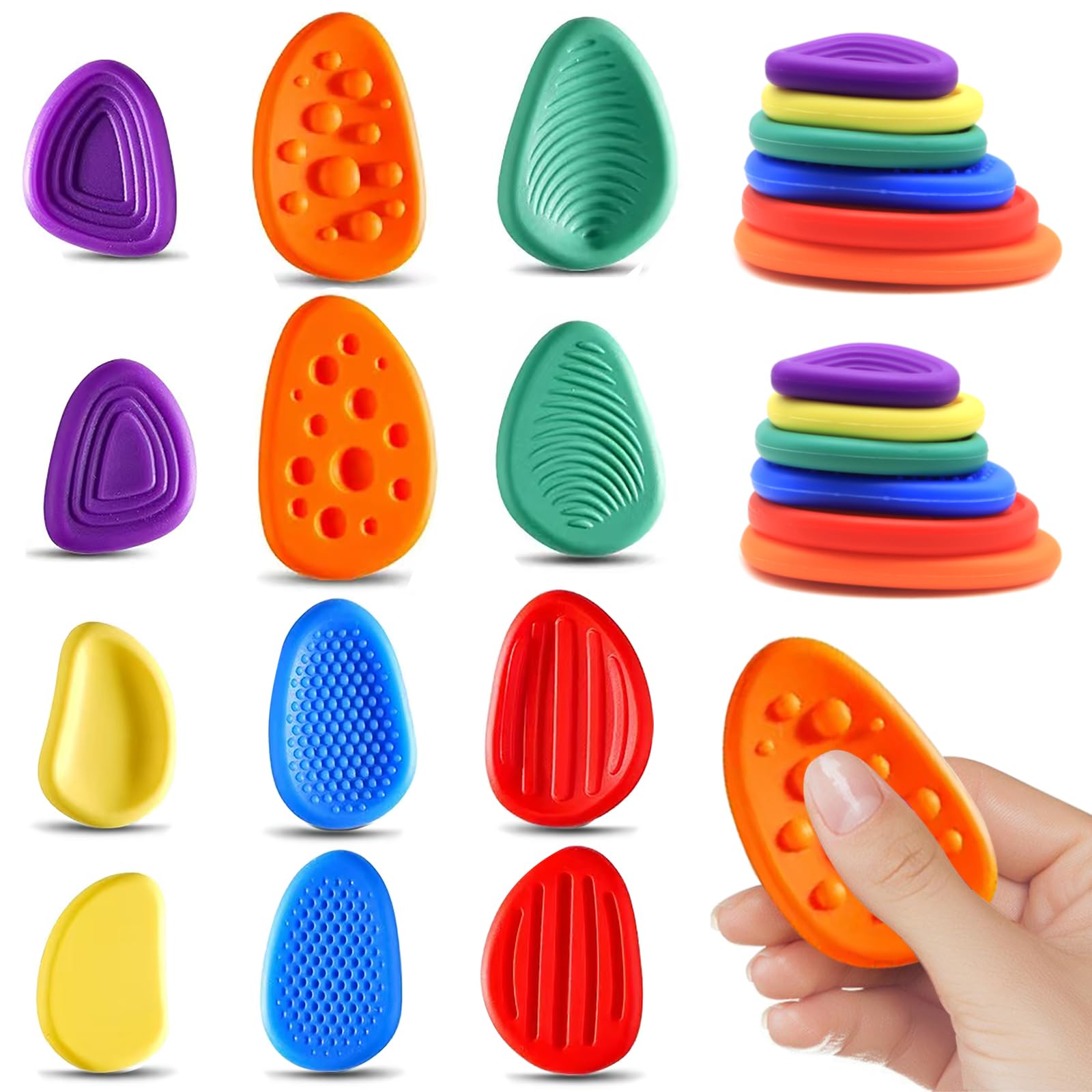 12Pack-Sensory Fidget Toys, Textures Worry Stones for Kids with Autism, Quiet Small Fidgets for Classroom Prizes Anxiety Relief Toys for Kids Calming