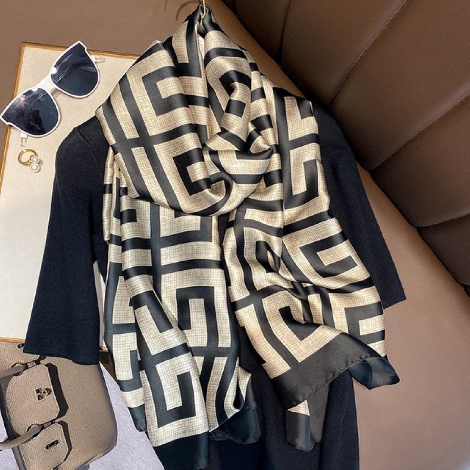 MBU Women Silk Winter Scarf Luxury Design Print Lady Beach Shawl Scarves Fashion Smooth Foulard Female Hijab