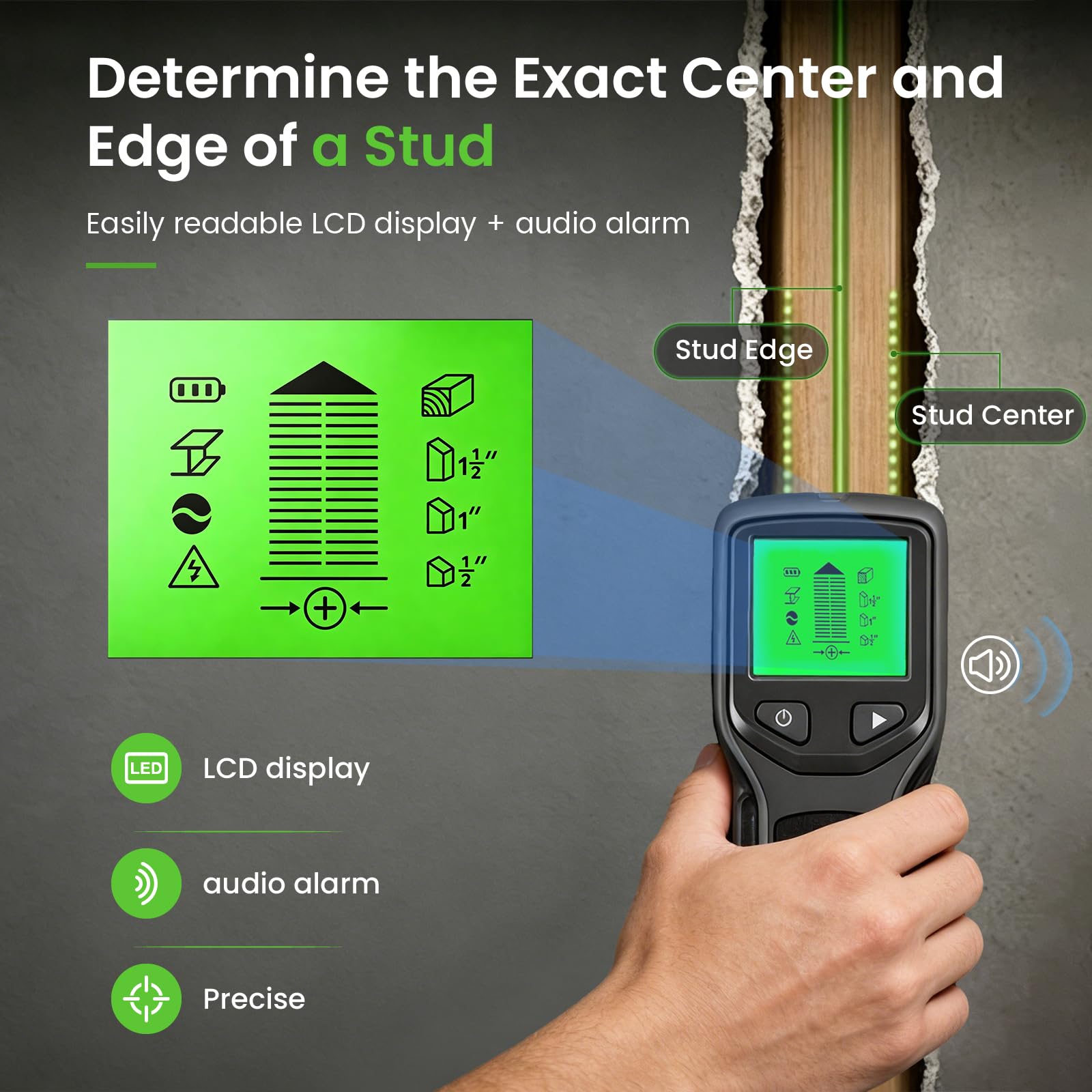 5 en1 Détecteur de Cable Électrique Mur, Detecteur de Cable Electrique avec Écran HD LCD et Alerte Sonore, Scanner Mural pour Localiser Les Métaux Chevilles en Bois Câbles Électriques CA