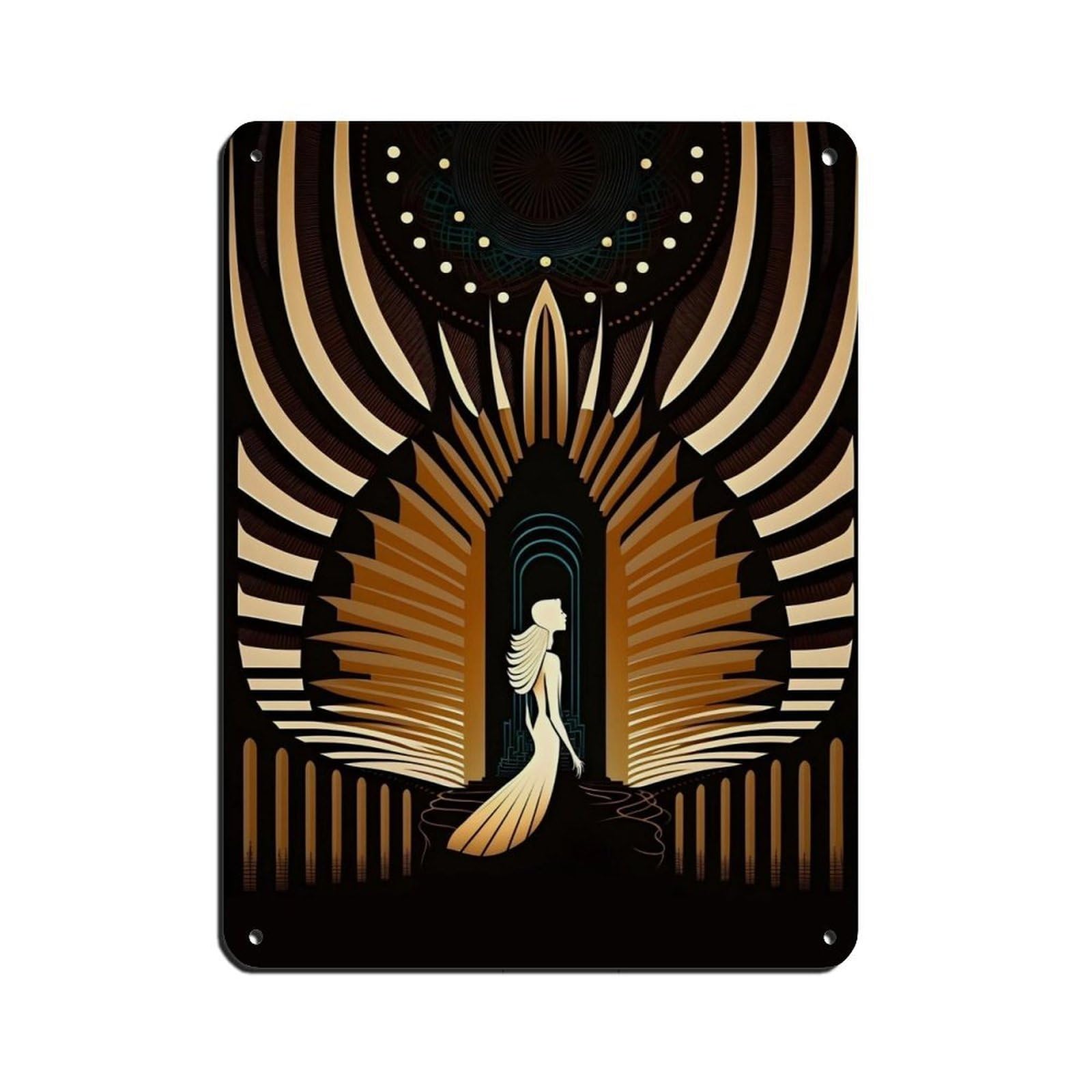Gold Art Deco Poster,Vintage Art Deco (4) Retro Poster Metal Tin Sign Chic Art Retro Iron Painting Bar People Cave Cafe Family Garage Poster Wall Decoration 12x16inch(30x40cm)