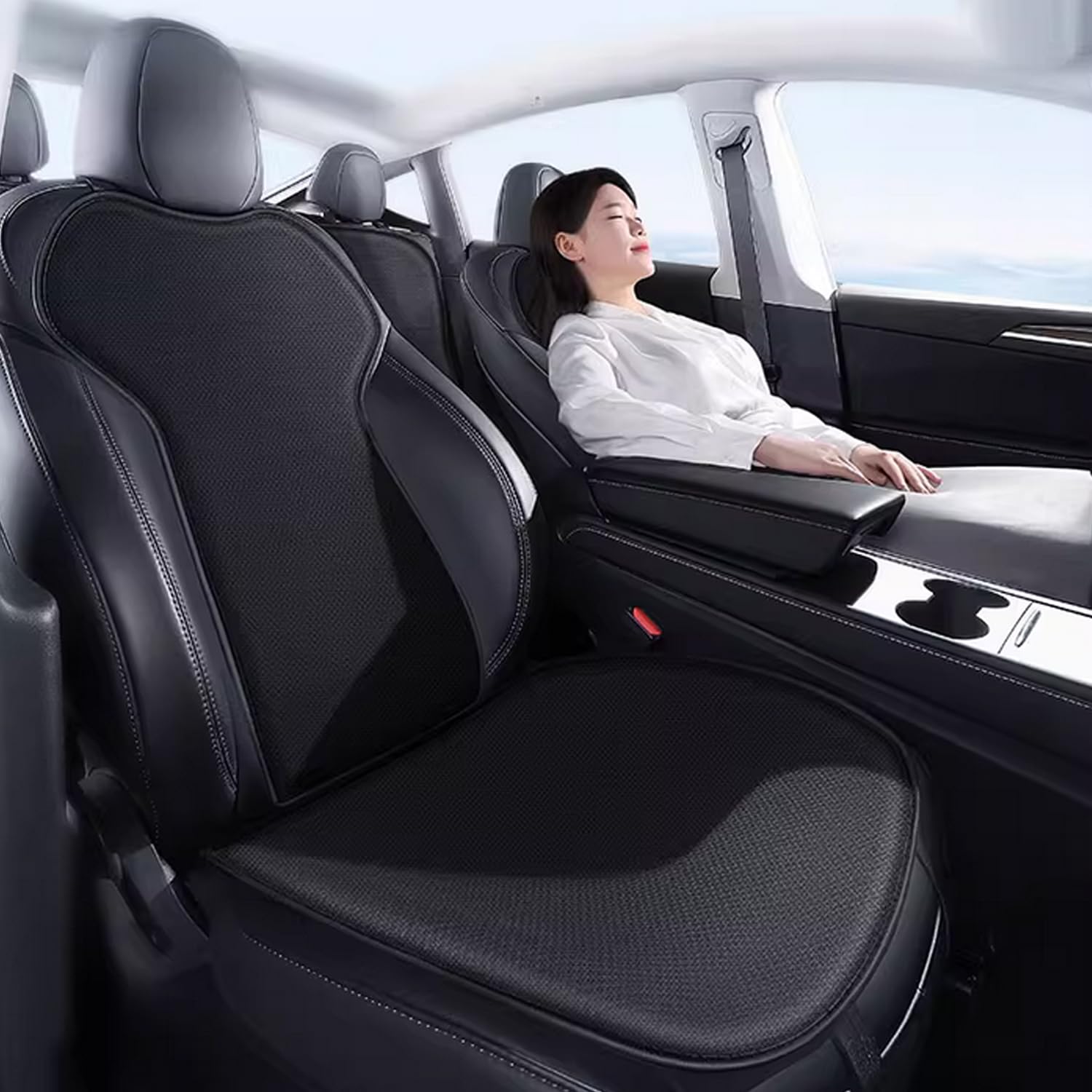 Autositzbezug Komplettset für Tesla Model Y 2020-2025 Juniper Atmungsaktiv Weich und rutschfest - Komfort-Sitzkissen zum Fahren Innenausstattung BlackIce, 7 STK