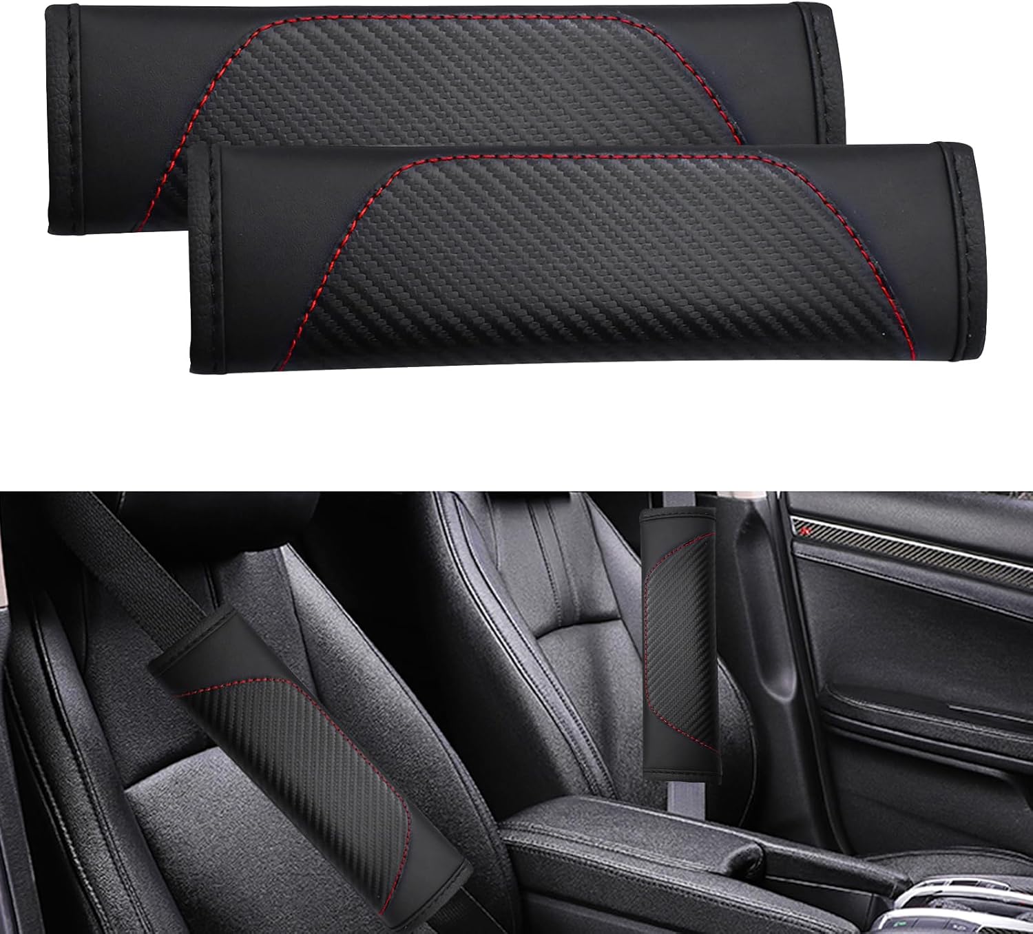 JYMAOYI 2 Pack Car Seat Belt Cover,Carbon Fiber Leather