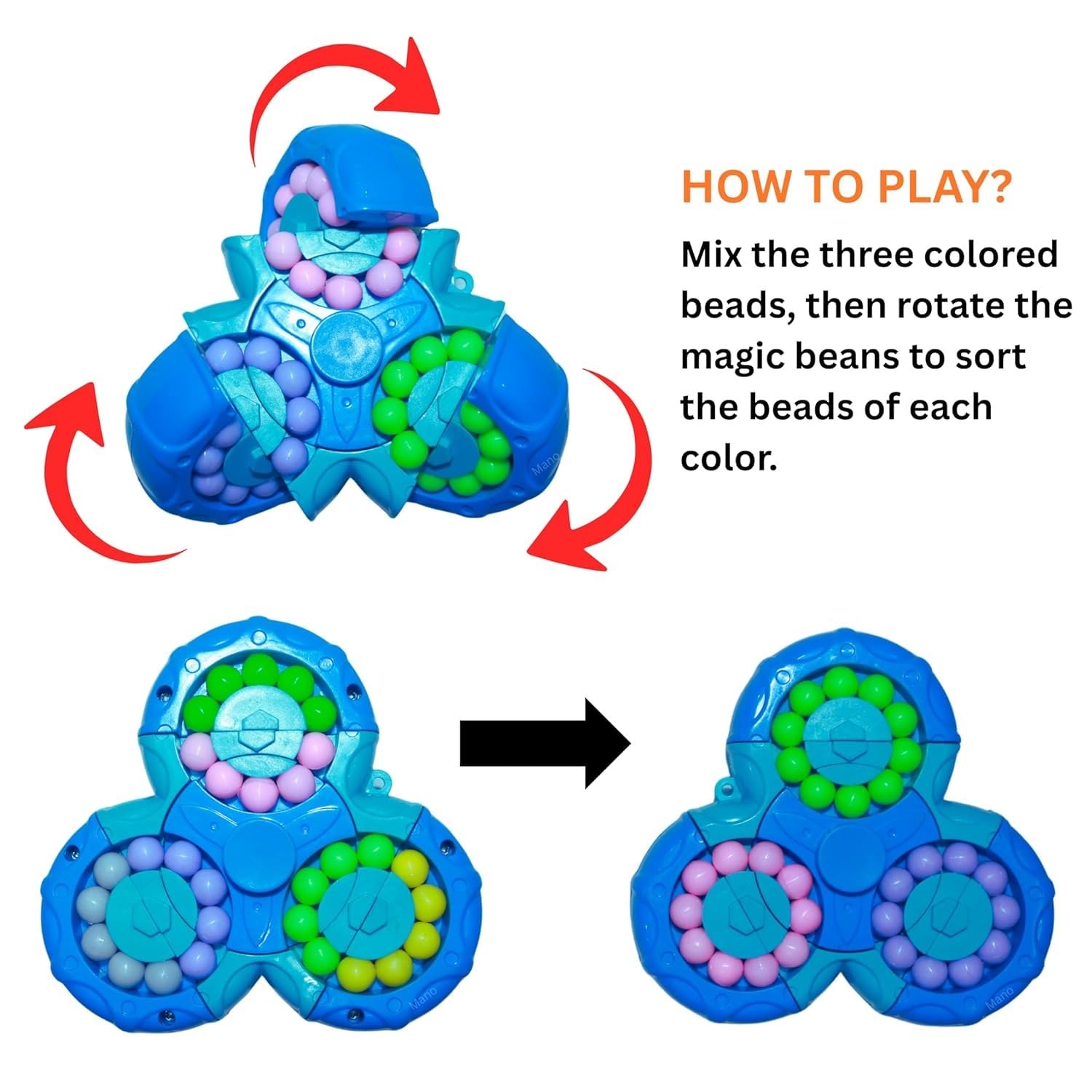 POTLID 2-in-1 Magic Bean Rotating Spinner & Bead Puzzle Fidget Toy | Sensory Stress Relief & Memory Brain Teaser Game | Handheld Educational Toy for Kids & Adults | Birthday Gift 2