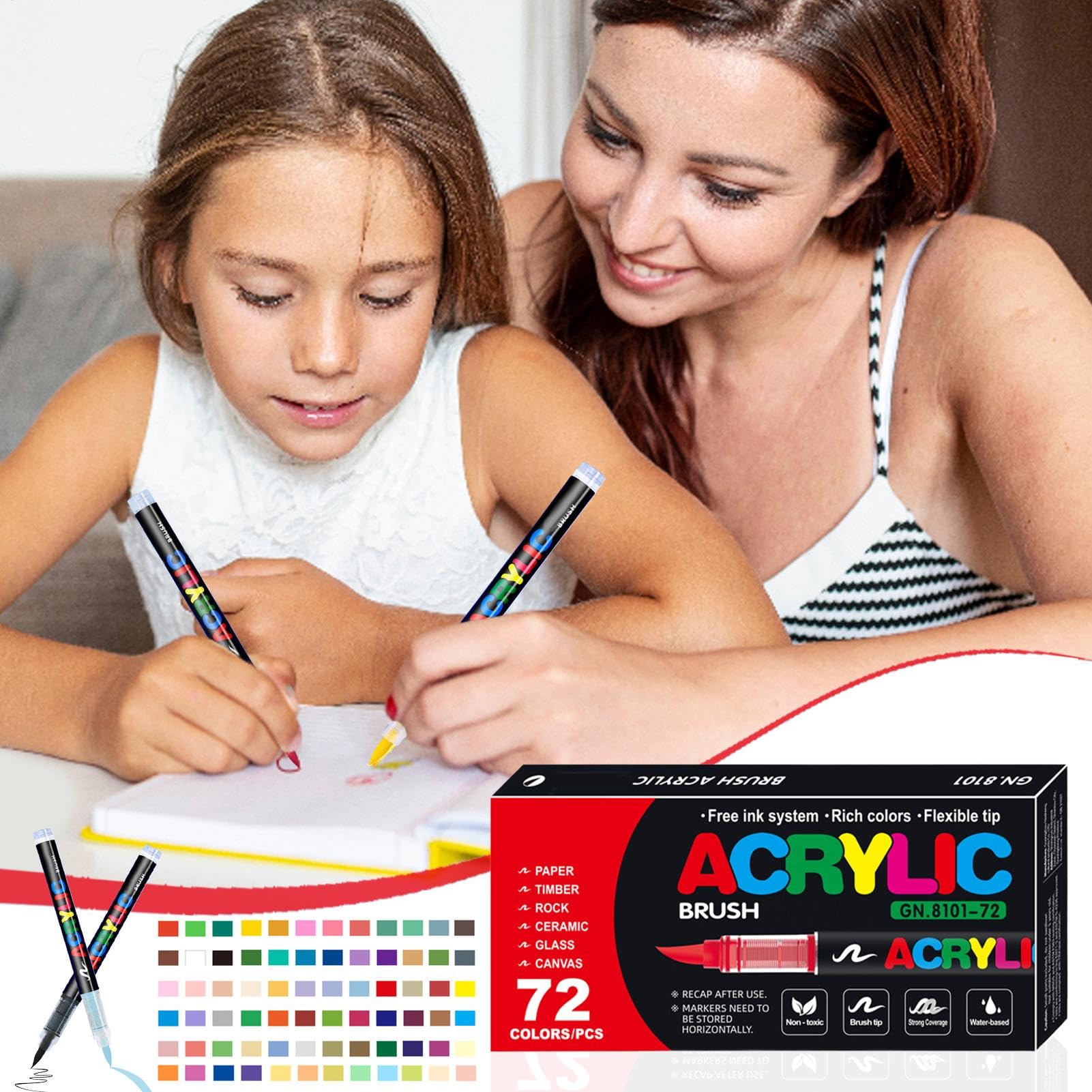 Set di pennelli acrilici, set di marcatori acrilici Penna di pittura a | Segnali di vernice acrilica a prova di dissolvenza, per tessuto, rocce, carta, legno, tela, vetro