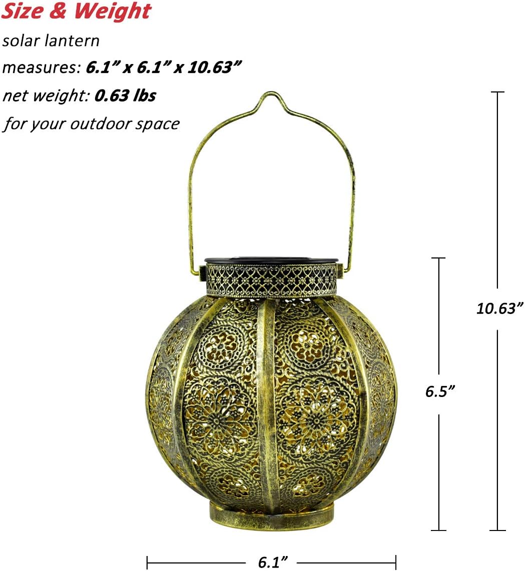 Moroccan Garden Solar Lanterns, {Set of 2} Bohemian Landscape Solar Lights Outdoor Waterproof for Yard Pathway Patio Tree Table Decor (Bronze)