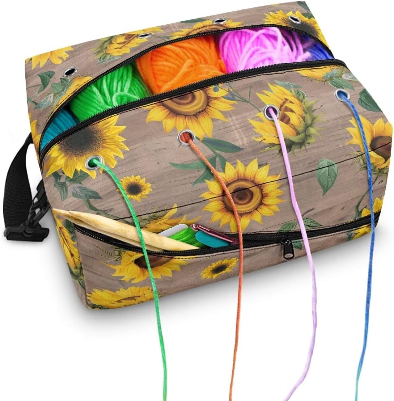 Goronwyfloyd Classic Sunflowers Yarn Bag Knitting Bags and Totes Organizer Yarn Storage Organizer for Knitting Needles, Crochet Hooks, Skeins Yarn Keep Tidy and Clean