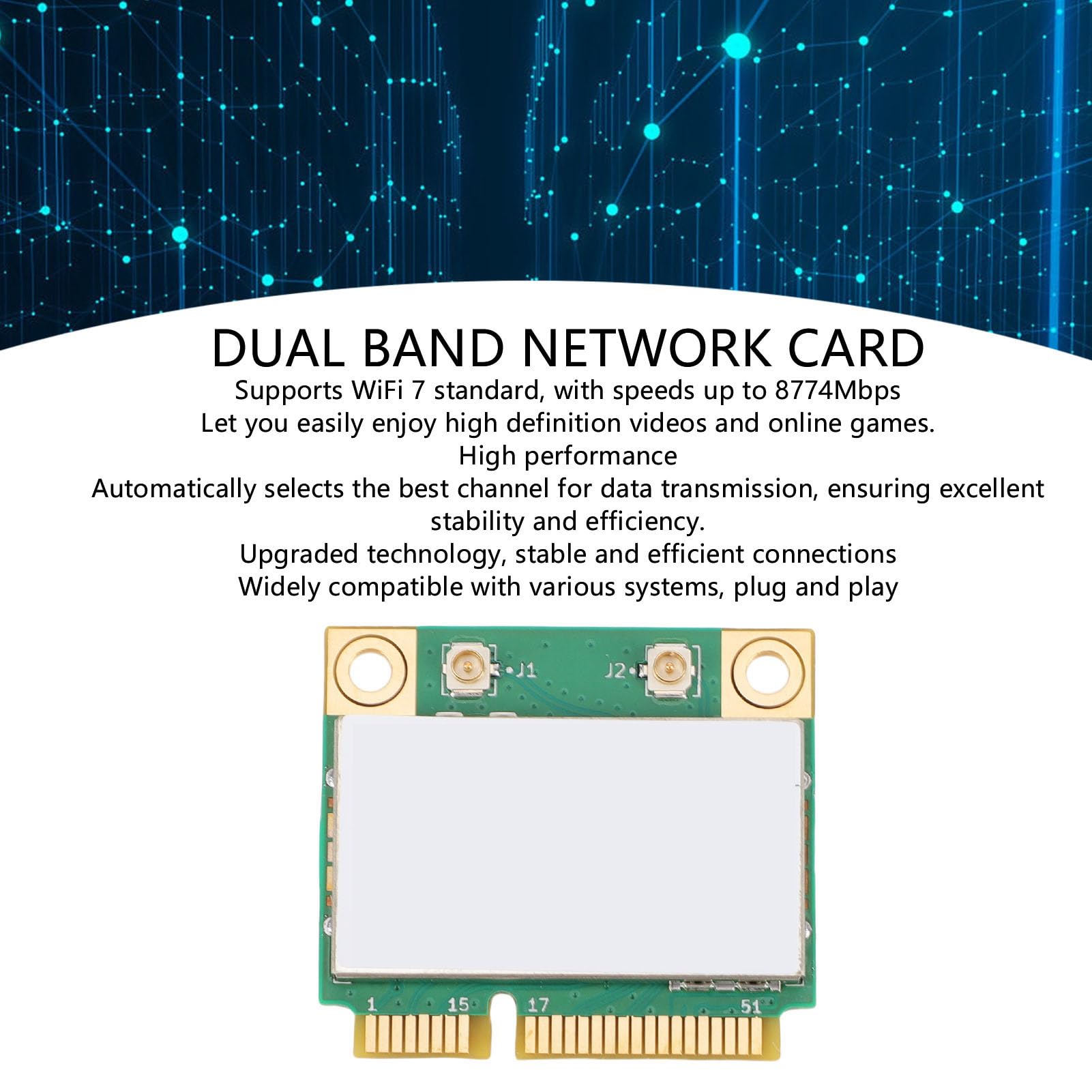 Fabater Carte sans Fil WiFi 7, Adaptateur Réseau Rapide Haute Vitesse pour Ordinateur Portable, Bluetooth 5.4, Performances Améliorées pour Un Streaming Fluide