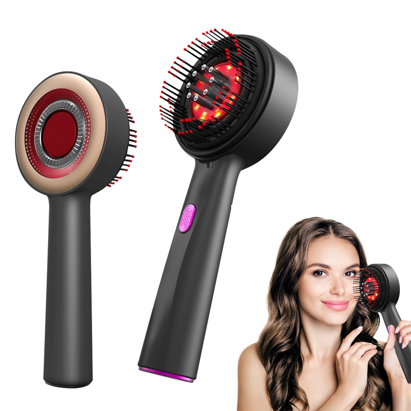 Brosse Massage Cuir Chevelu, Masseur de Tête Électrique, Scalp Massager Applicateur Huile Cheveux avec Lumière Rouge, 3 Modes de Massage, Étanchéité IPX7, pour Détente du Cuir Chevelu (Gris)