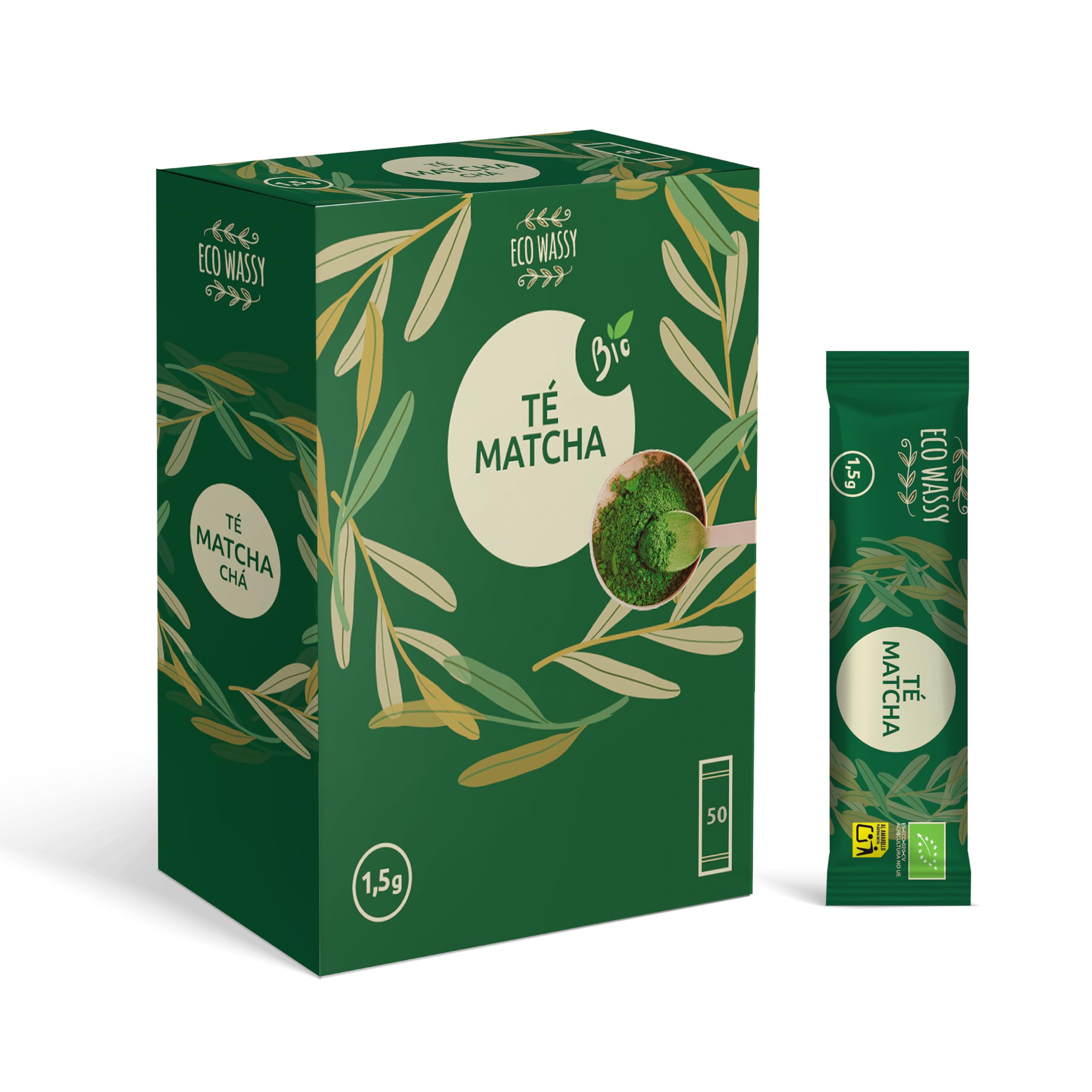 Te Matcha Certificado JAPONES. 50 Dosis Grado CEREMONIAL. 50 Sticks Individuales, Para Trasladar Facilmente. Matcha En Polvo 100% Natural. Reductor, Detox y Antioxidante. (50 Sticks, 50, unidad)