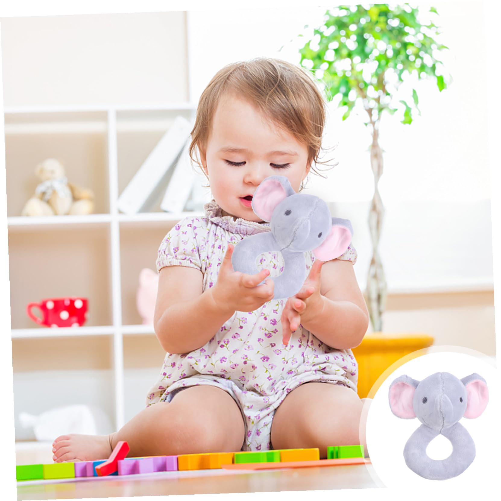Garçon Fille Peluche Éléphant à Saisir Hochet à Secouer Grip Doux pour Nourrissons Développement Sensoriel et Motricité Fine Couleur Vive pour Garçons et Filles