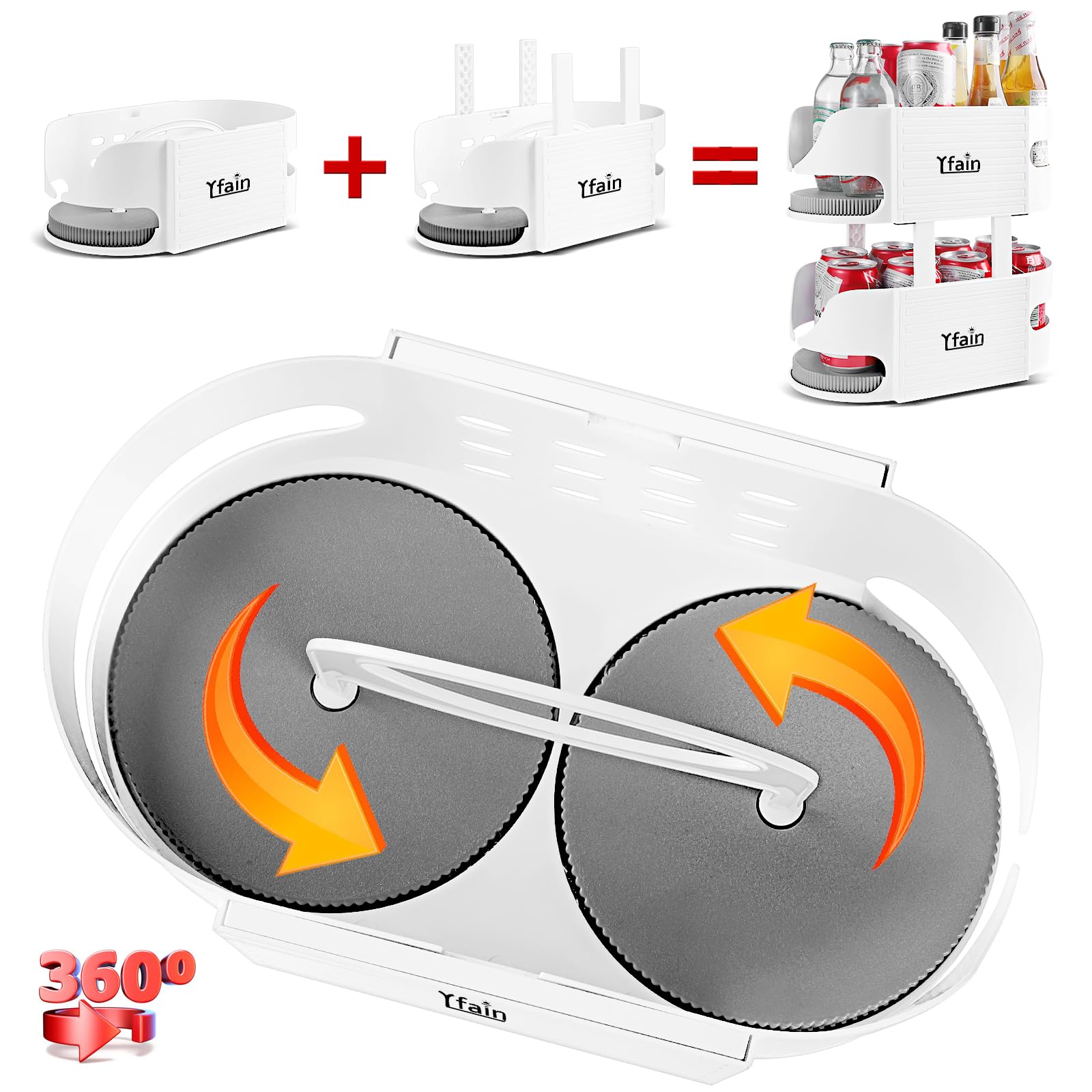 YFAIN Lazy Susan for Refrigerator Turntable Organizer Combinable Lazy Susan for Cabinet and Storage, Fridge, Kitchen, Pantry, Table Bathroom Double