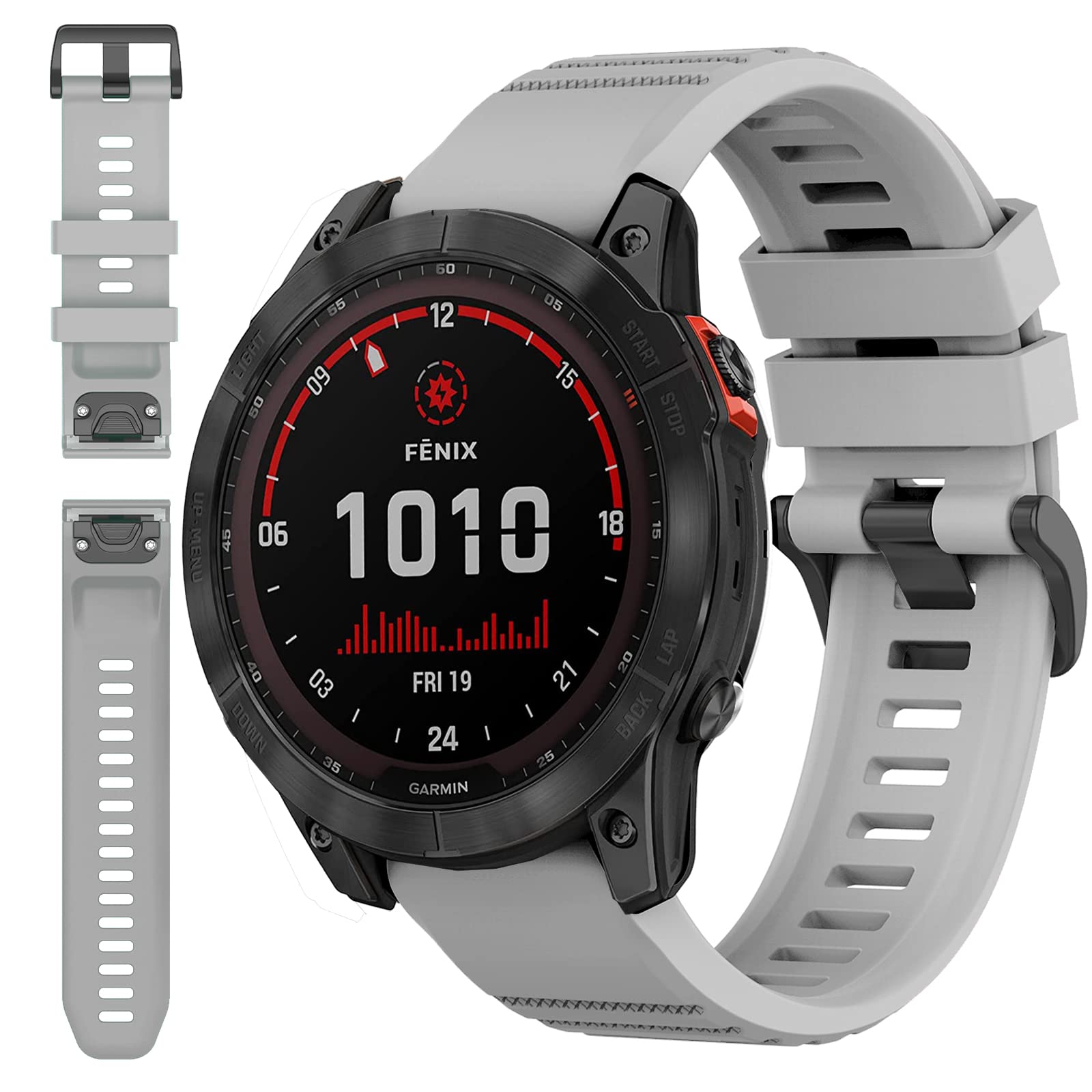 Miimall Compatible for Garmin Fenix 7X Watch Band 26mm Width, Silicone Soft Breathable Waterproof Quick Release Replacement Band for Garmin Fenix 7X/7X Solar/7X Sapphire Solar/6X/5X(Gray)