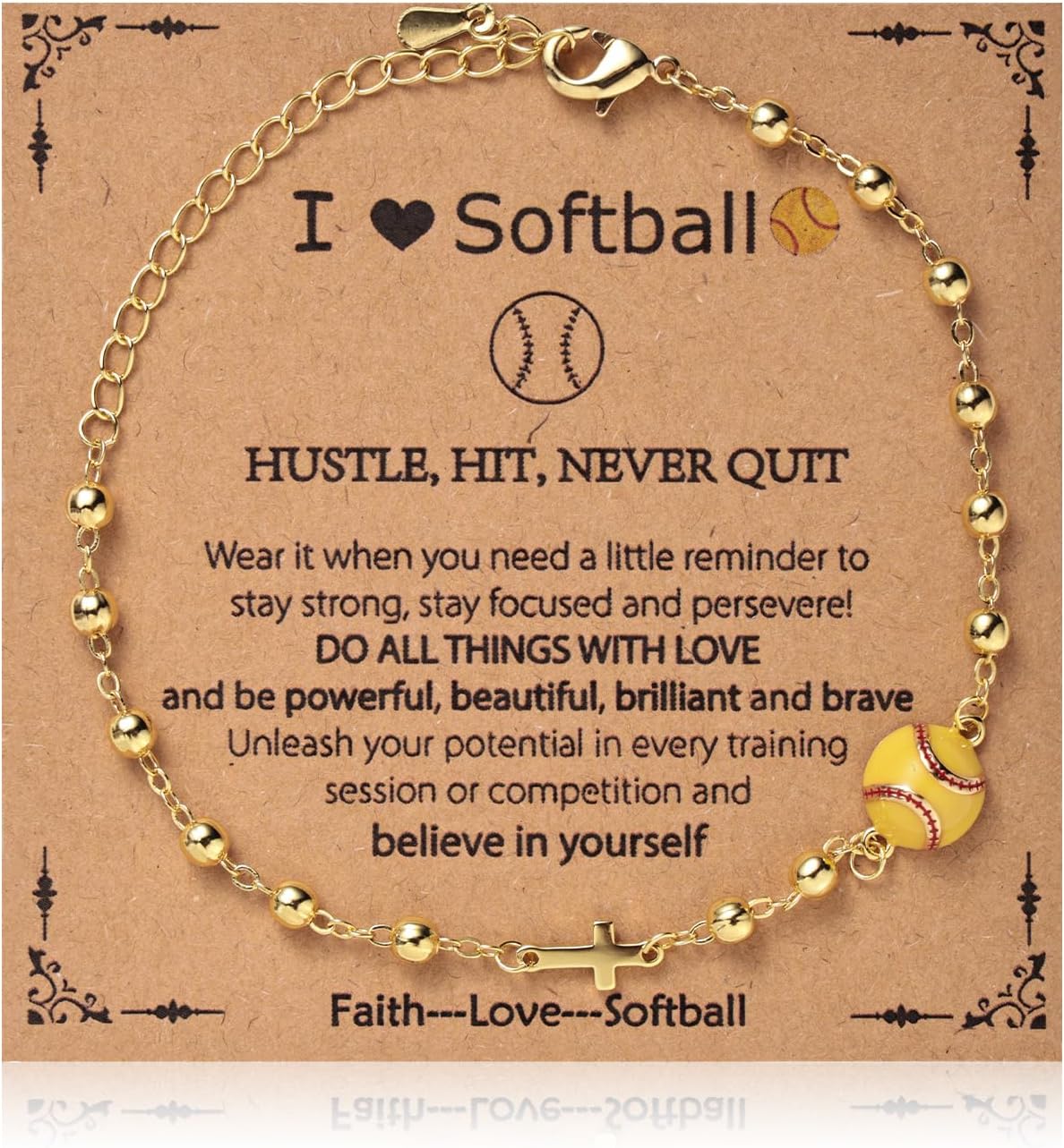 Cross Softball Bracelet, Gold Softball Bracelet with Cross Charm Sport Party Favors for Women Jewelry Gifts