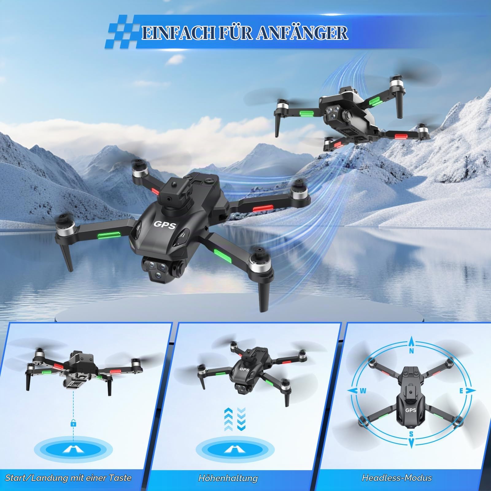 A Alpha Drohne mit Kamera, Profi FPV Drohne für Einsteiger mit Kamera Quadrocopter Indoor & Outdoor Geschenke für Anfänger