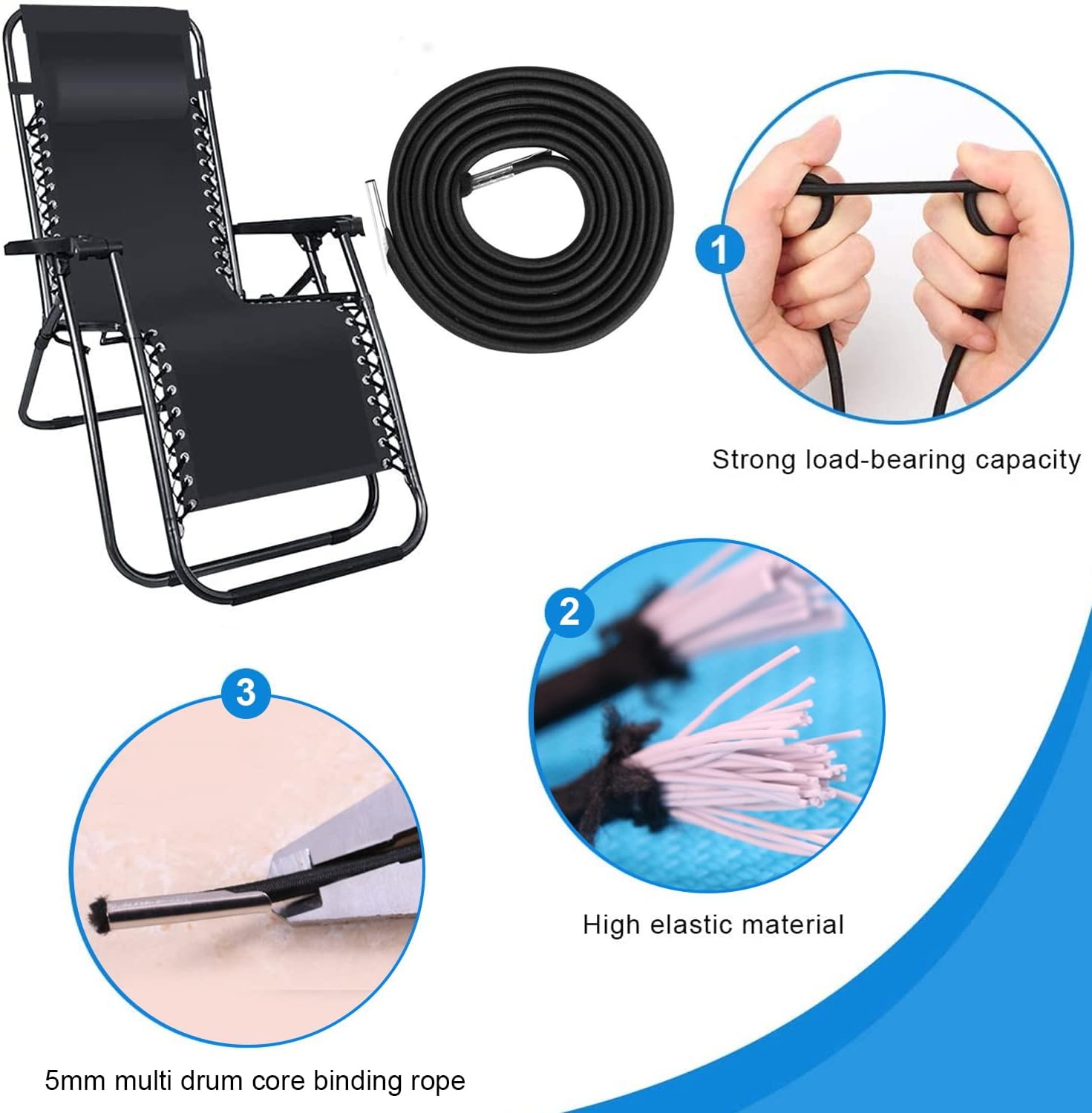 Zdlagiic Recliner Replacement Elastic Cords for Zero Gravity Chair, Universal Repair Tool Garden