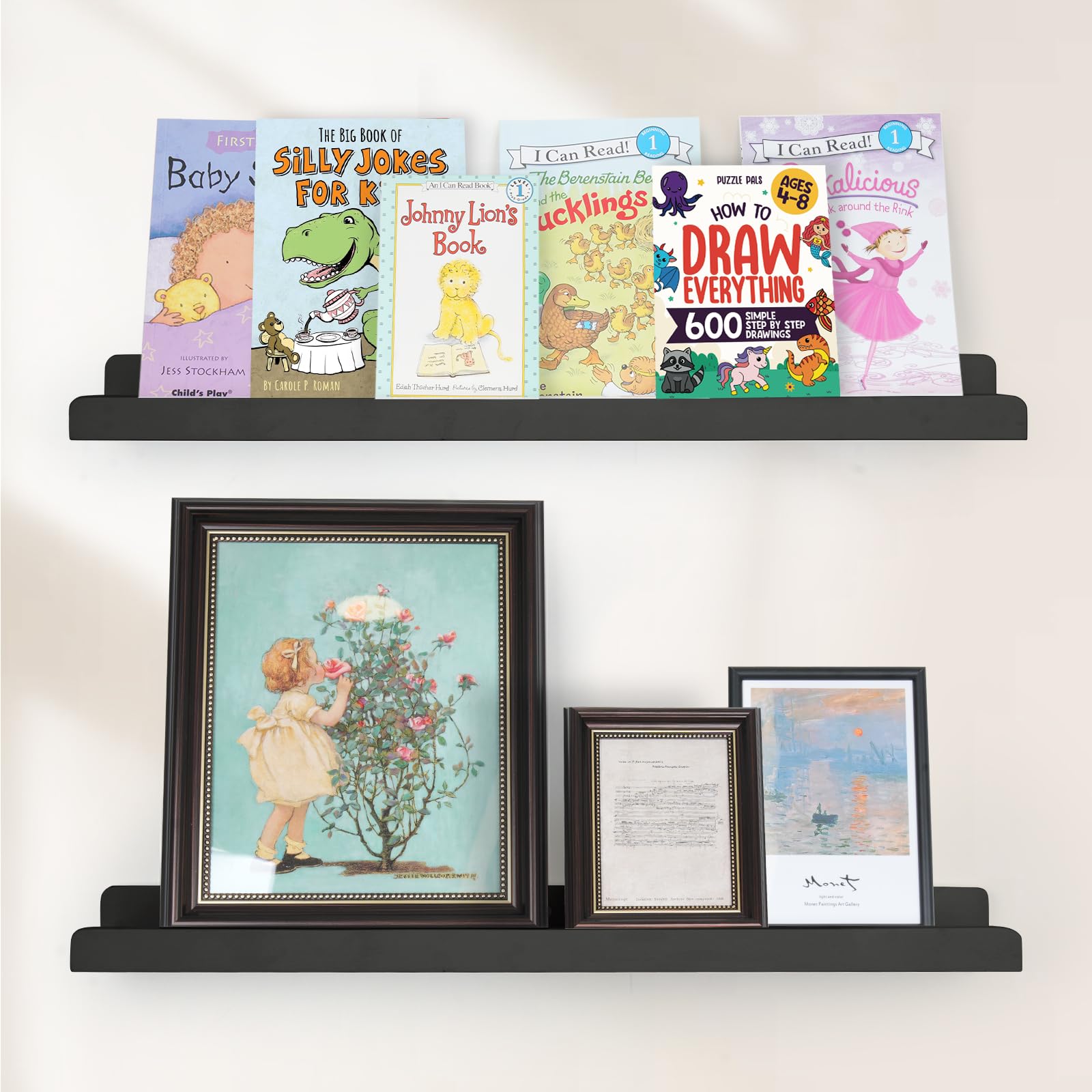 Picture Ledge Shelf with Lip, Black Floating Shelves for Wall Set of 2, 24 inch Wall Floating Shelves for Bedroom Living Room Bathroom Kitchen