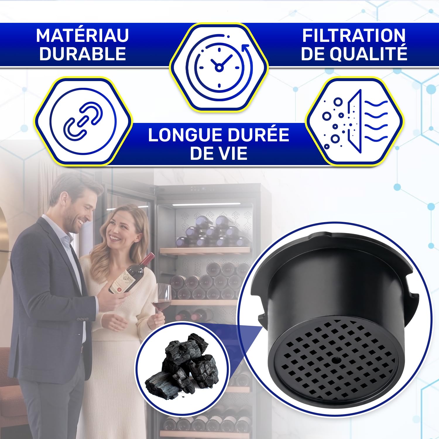 2 Pièces Filtre à Charbon Actif Frigo Cave a Vin Ø 51 mm avec Code Original 7433243 7440999 9192811 pour Liebherr 9447050 pour Miele 467217 606509 pour Bosch - MONTERAL