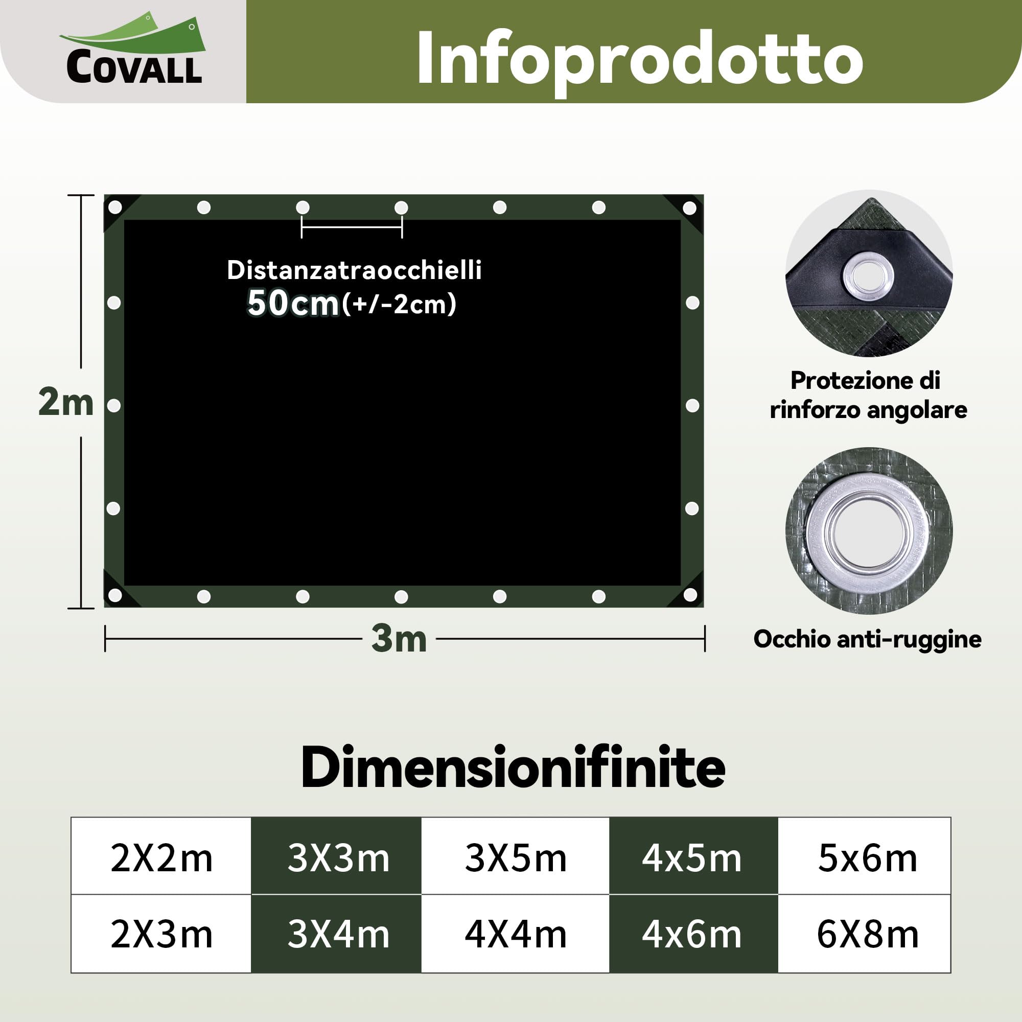 Telo Telone 2x3m telo impermeabile esterno，140g/㎡ telone Resistente Anti-UV Anti-Rottura Telo Fondale con Occhielli Rinforzati,Copertura Multiuso per Campeggio Piscina Tetto Auto Mobili Patio
