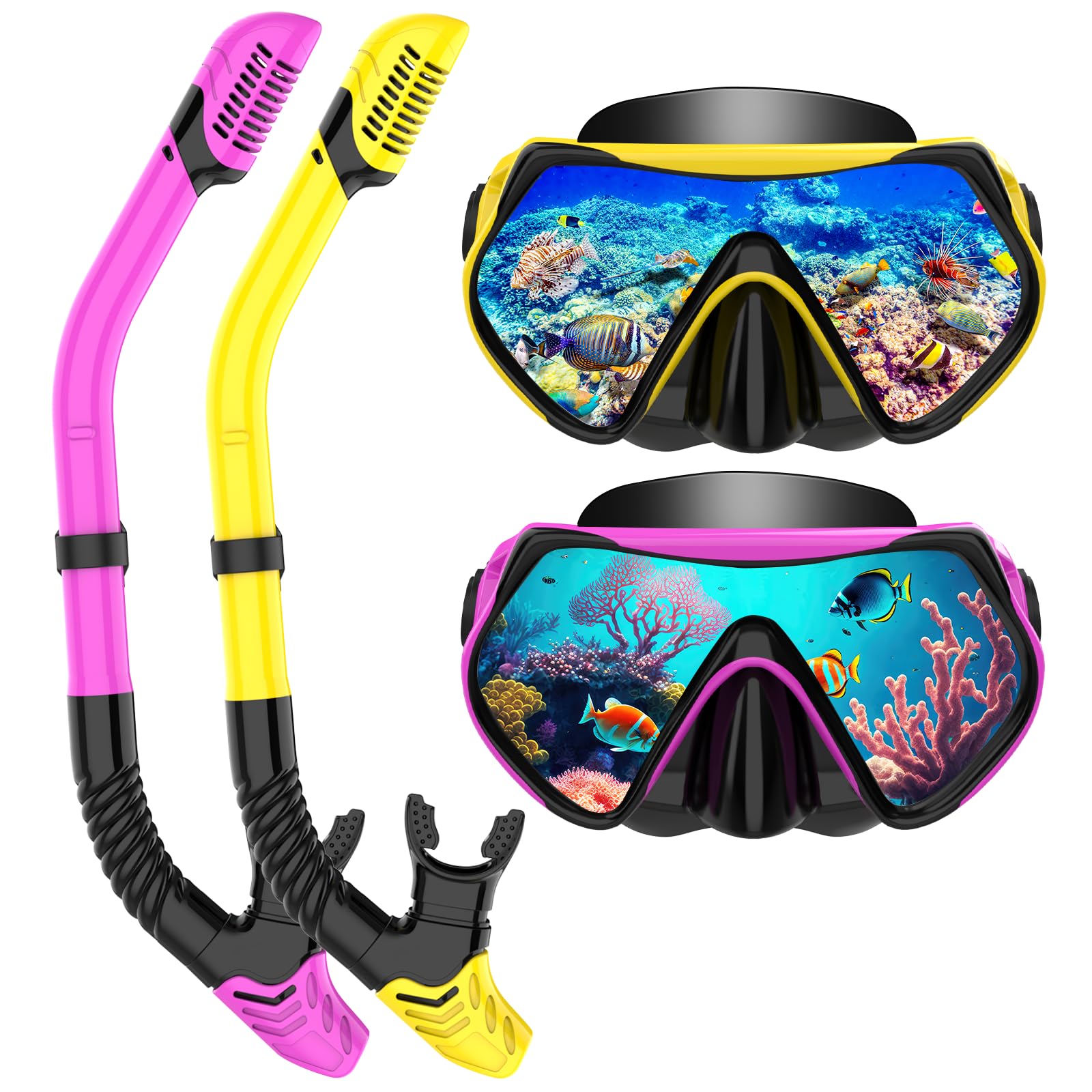 Snorkeling Gear for Adults, Snorkel Set Scuba Diving mask Dry-Top, Adult Swimming Goggles with Nose Cover, HD Tempered Glass Panoramic Anti-Leak Anti-Fog