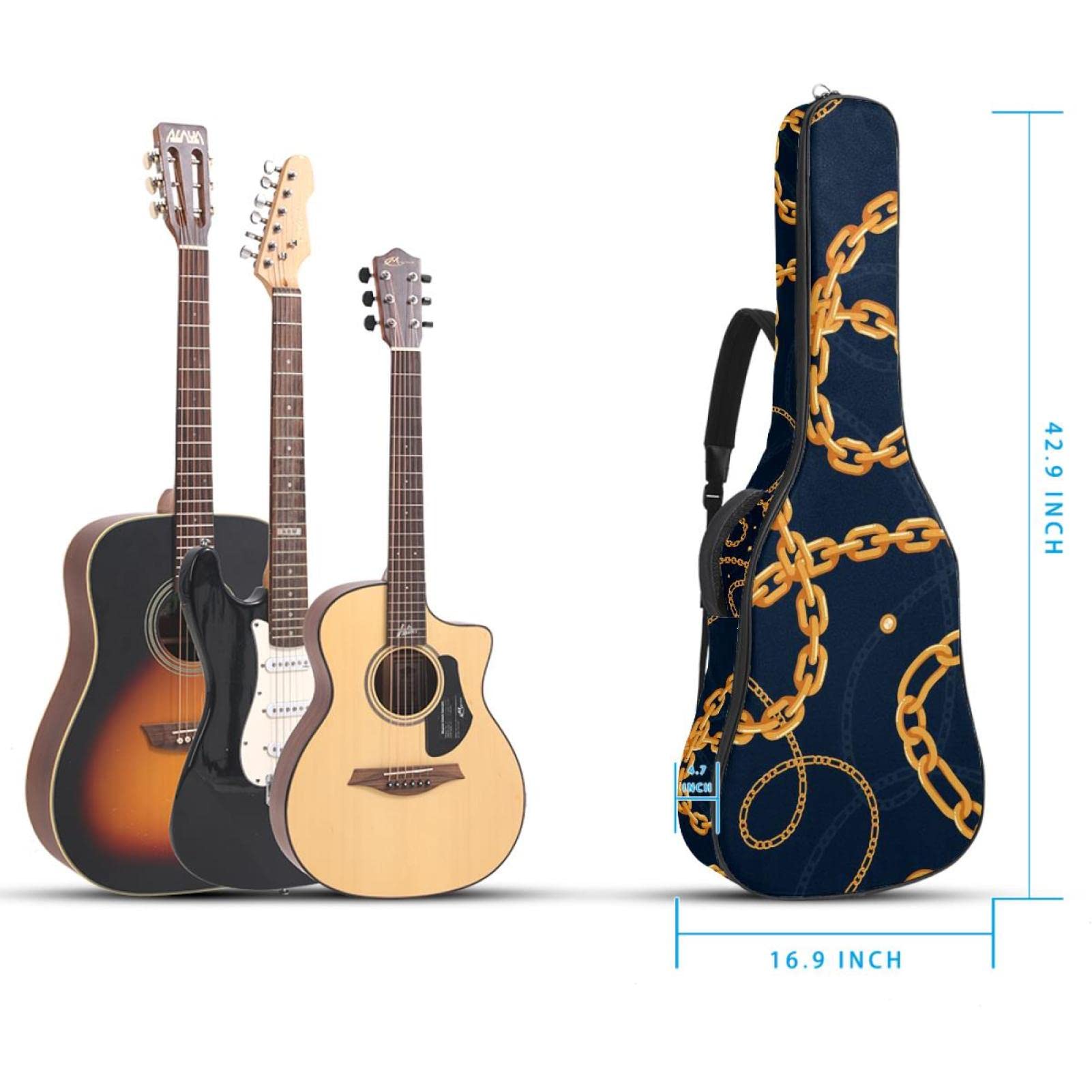Torba na gitarę akustyczną wodoodporna gitara plecak grube miękkie wyściełane łańcuchy ciemny kolor klasyczna gitara obudowa, kolor1, 42.9x16.9x4.7 in, Organizer do torby