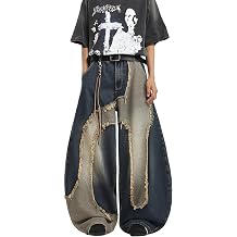 DFGIGT Hip Hop Baggy Jeans for Men Stylish Wide Leg Skater Jeans Loose Fit Denim Pants Streetwear