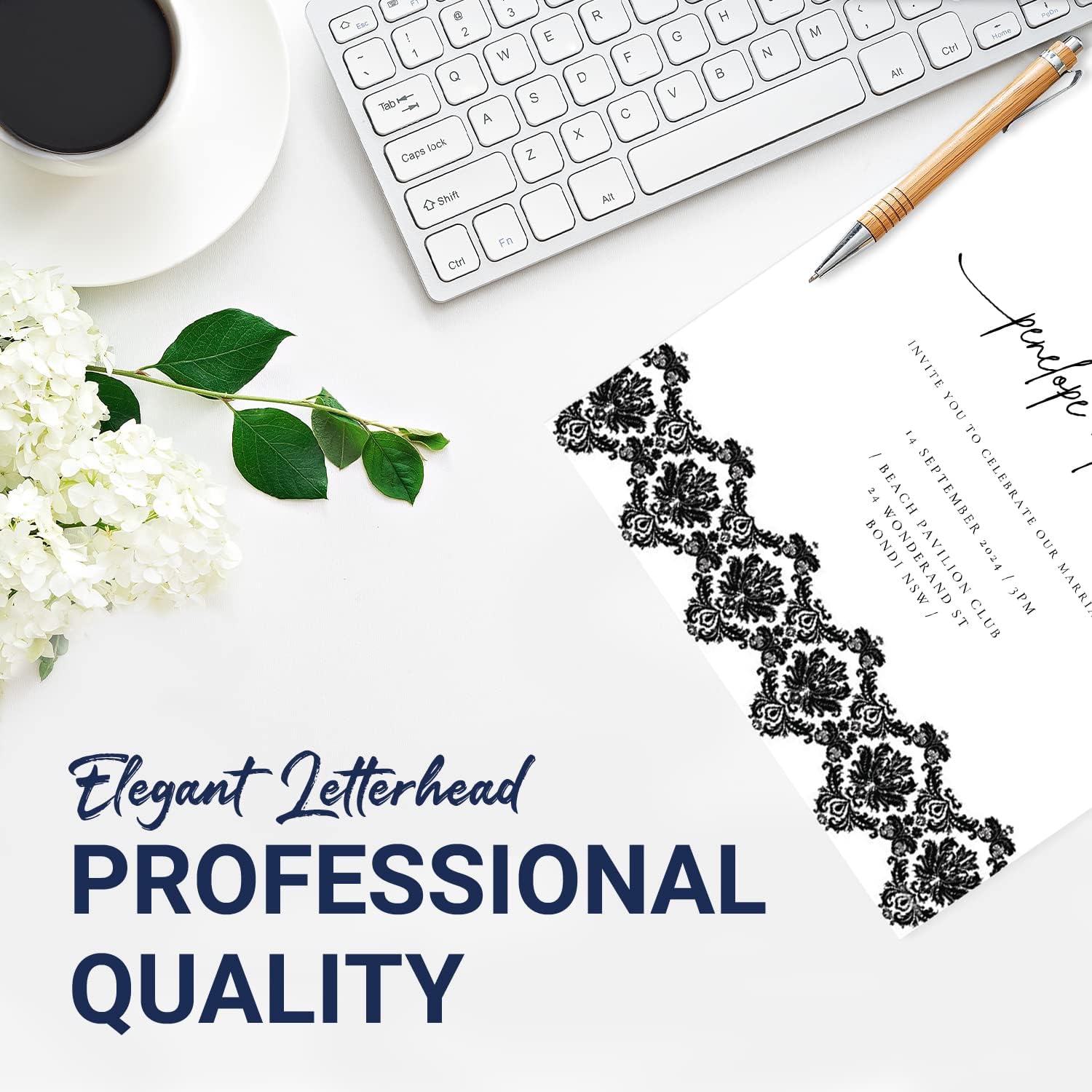 Geographics Black & White Damask Letterhead, 2 Sided Decorative Printer Paper, Stationary Paper for Invitations & Letters, 8.5" x 11" - Pack of 25 Sheets